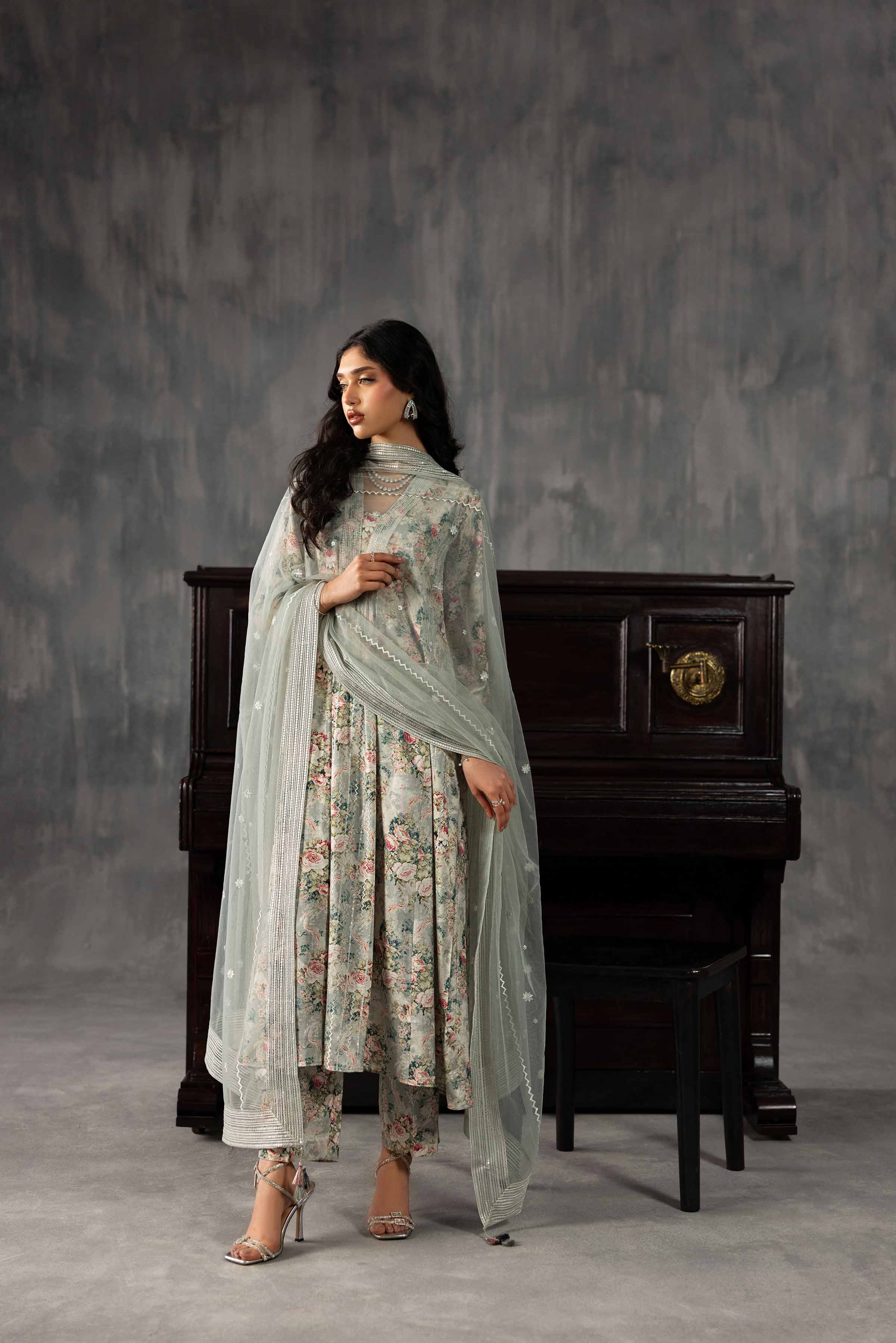 Nishat UK - Grey Embroidered Silk 3 Piece ready to wear luxury Suit