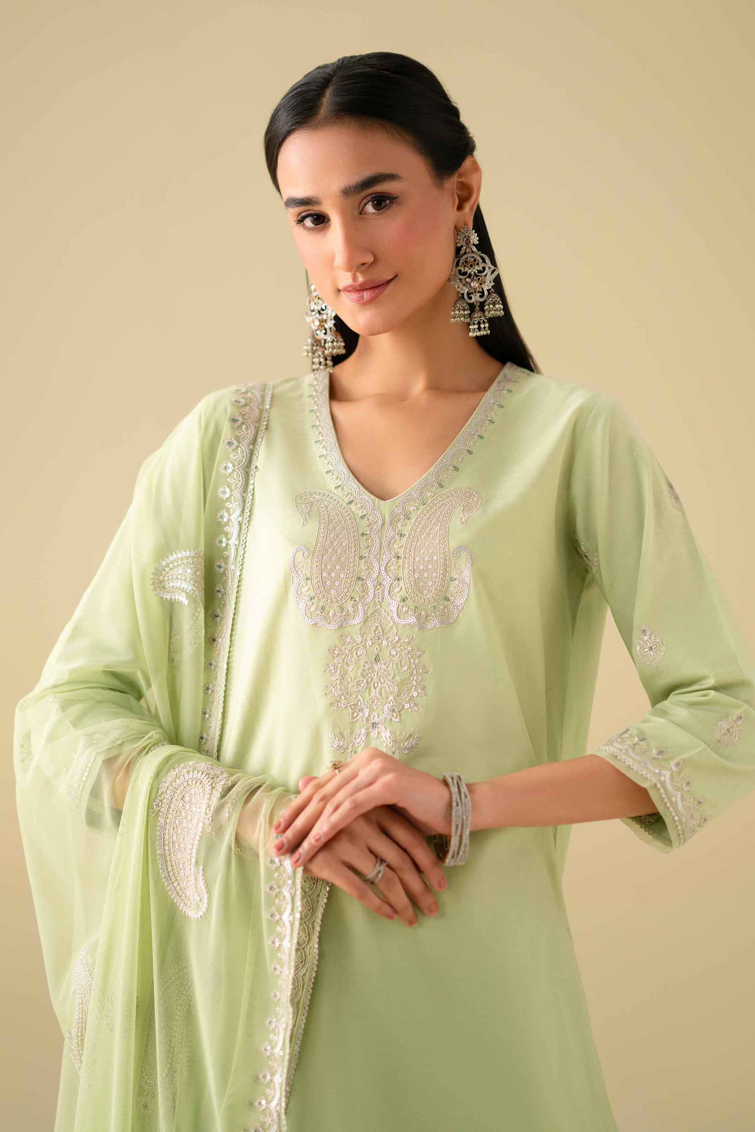 NishatUK - Green Embroidered Cambric 3-piece ready to wear luxury Suit