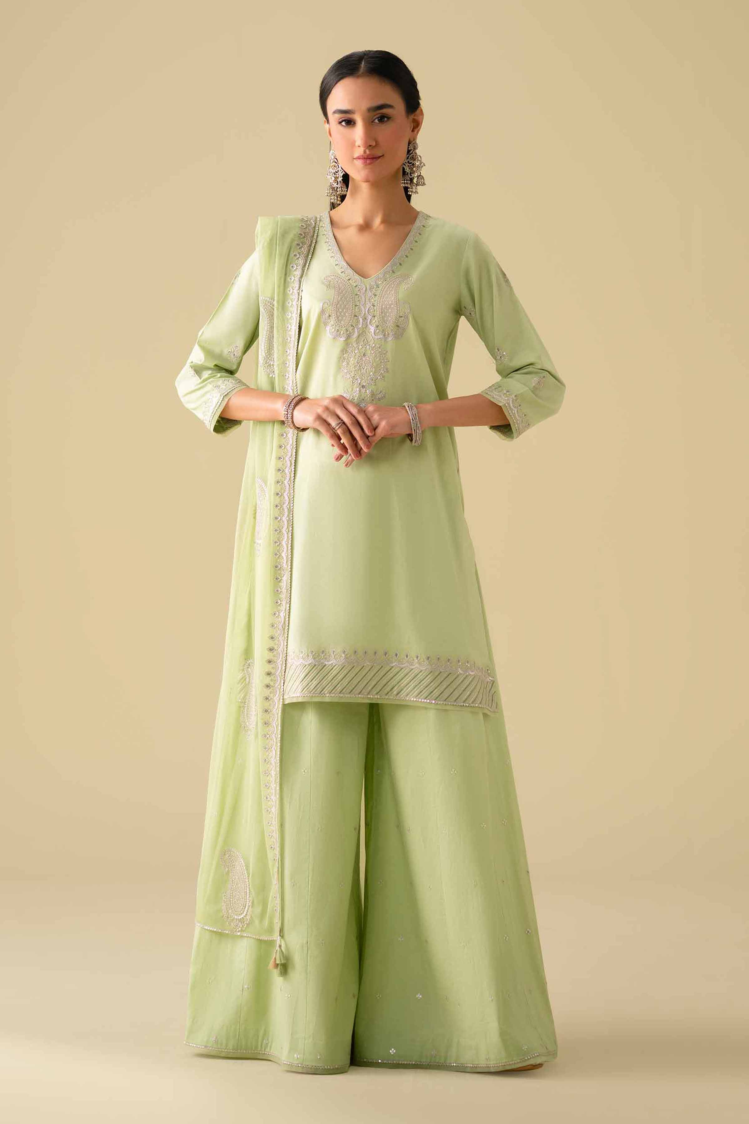 NishatUK - Green Embroidered Cambric 3-piece ready to wear luxury Suit