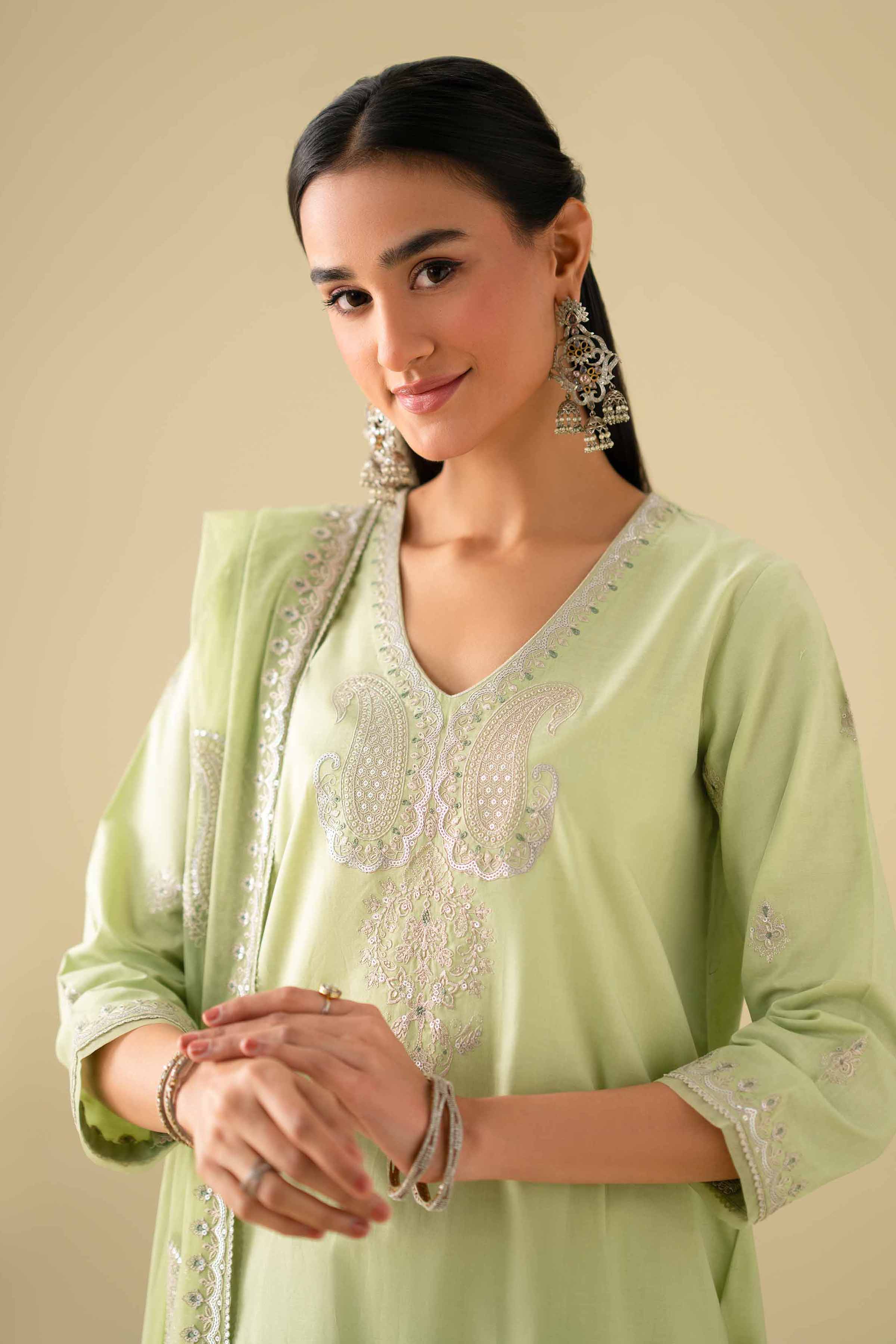 NishatUK - Green Embroidered Cambric 3-piece ready to wear luxury Suit