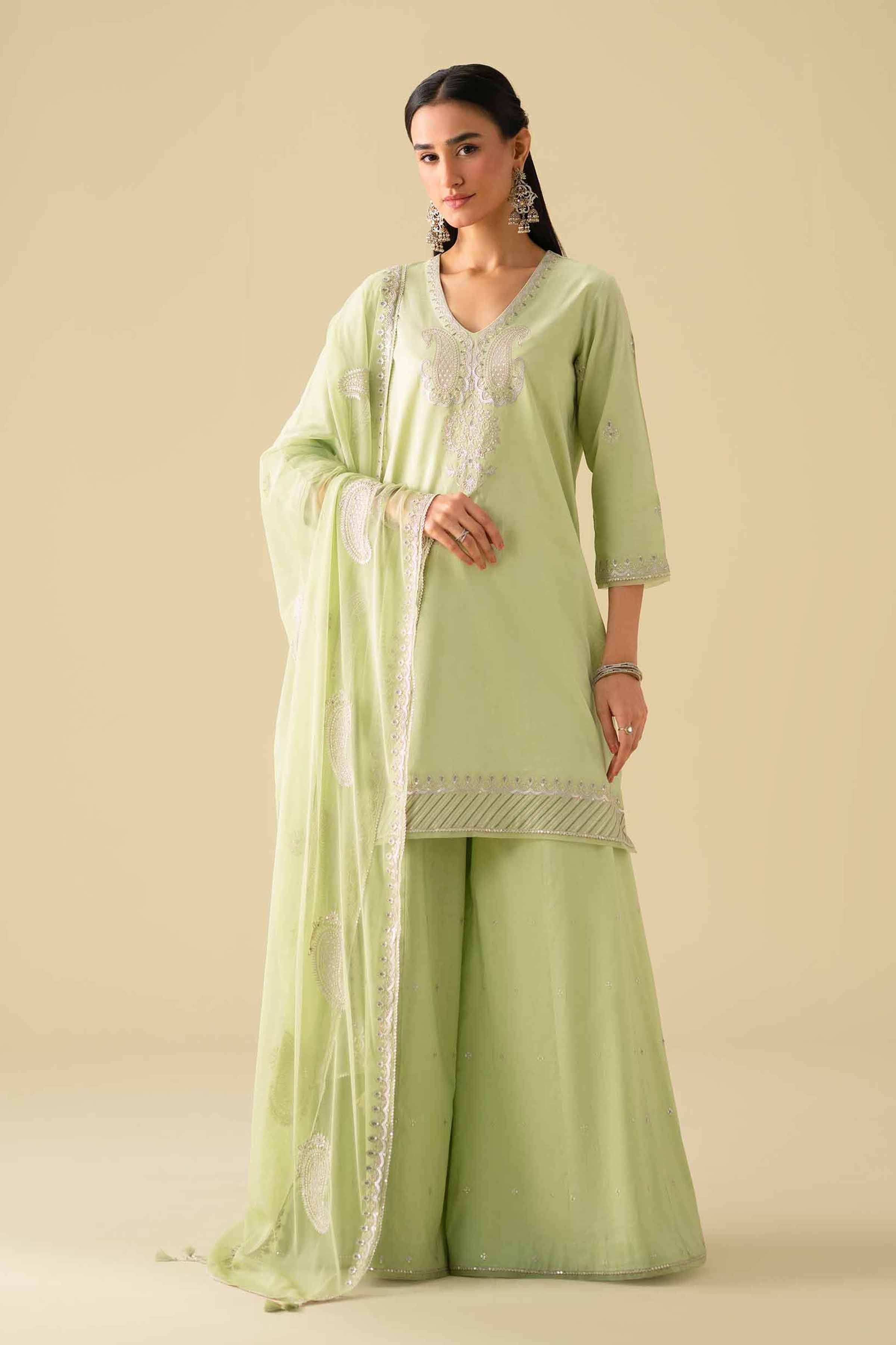 NishatUK - Green Embroidered Cambric 3-piece ready to wear luxury Suit