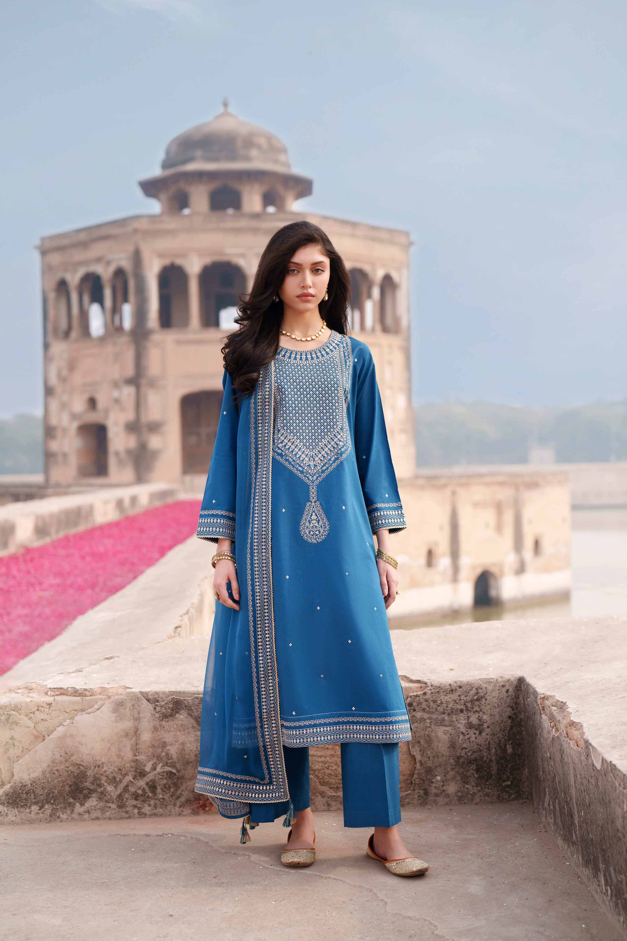 NishatUK - Blue Embroidered Cambric 3-piece ready to wear luxury Suit
