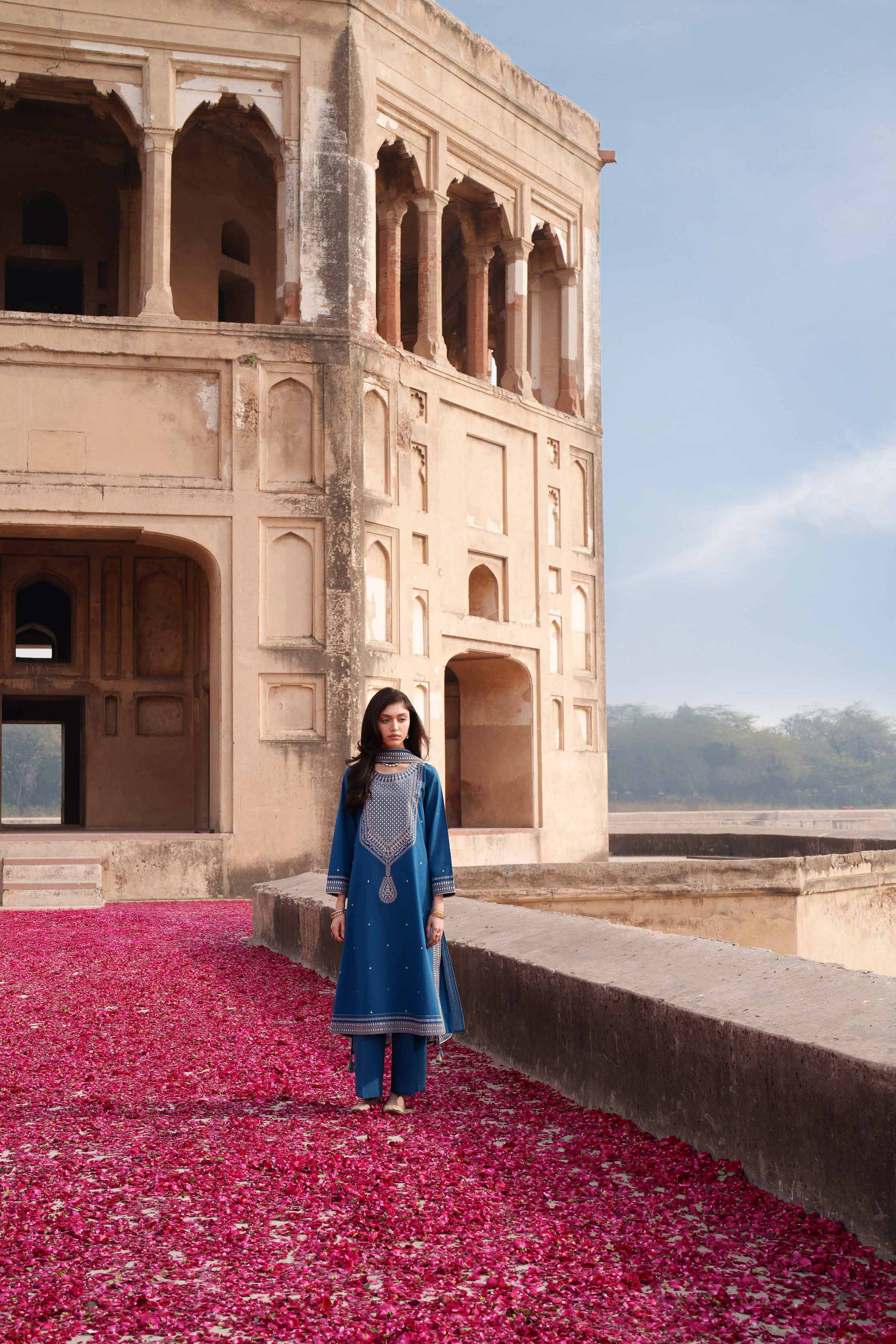 NishatUK - Blue Embroidered Cambric 3-piece ready to wear luxury Suit