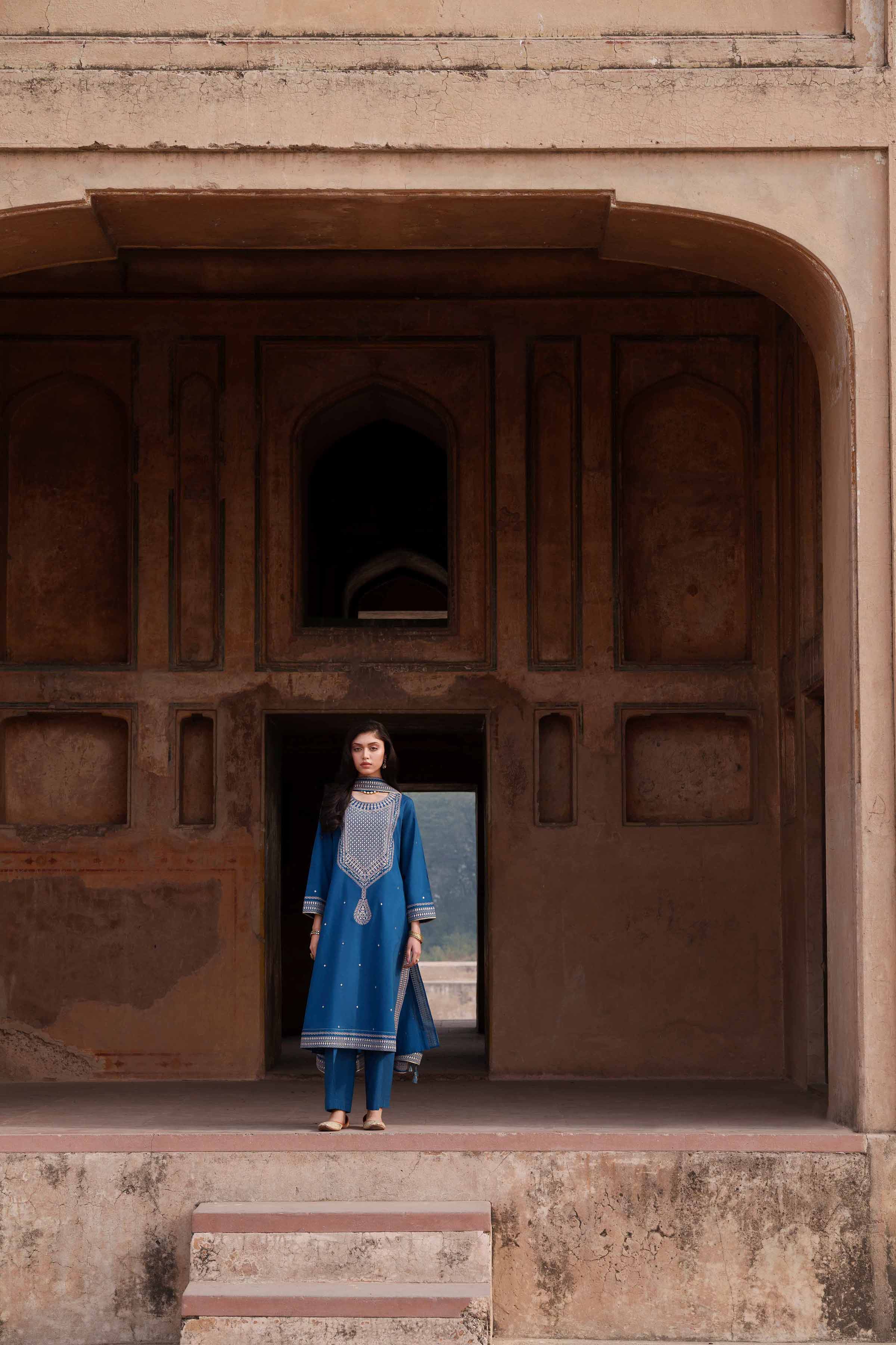 NishatUK - Blue Embroidered Cambric 3-piece ready to wear luxury Suit