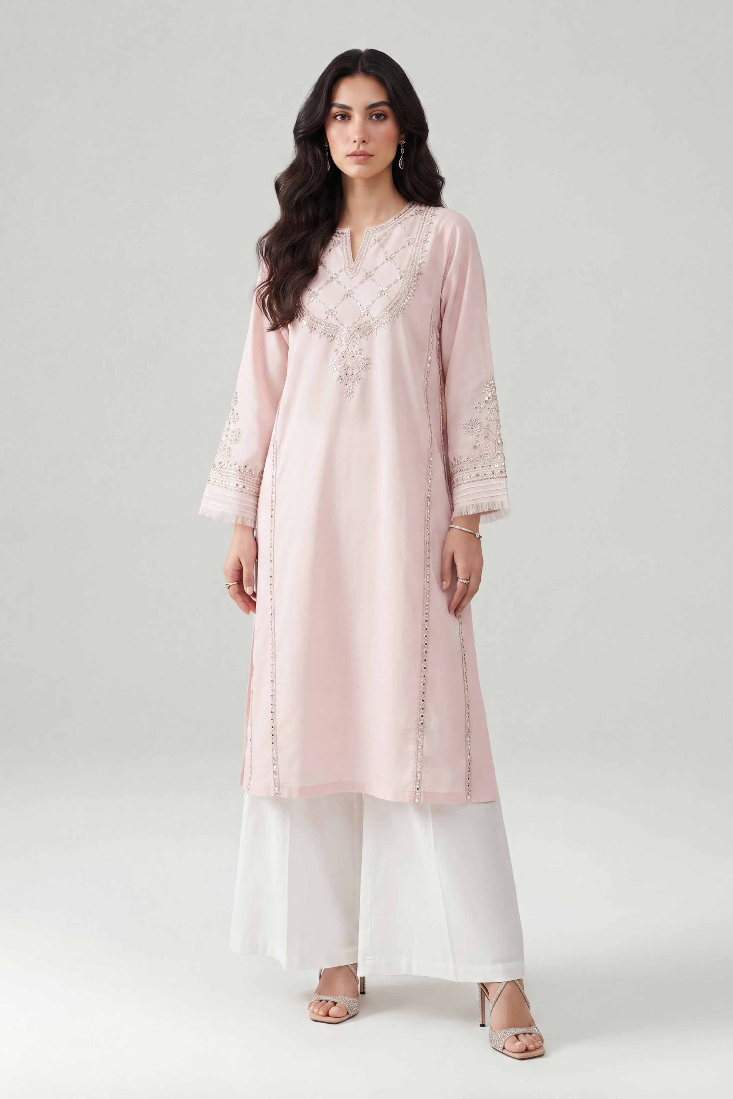Nishat UK - Pink Embroidered Cambric 1 Piece ready to wear luxury Shirt