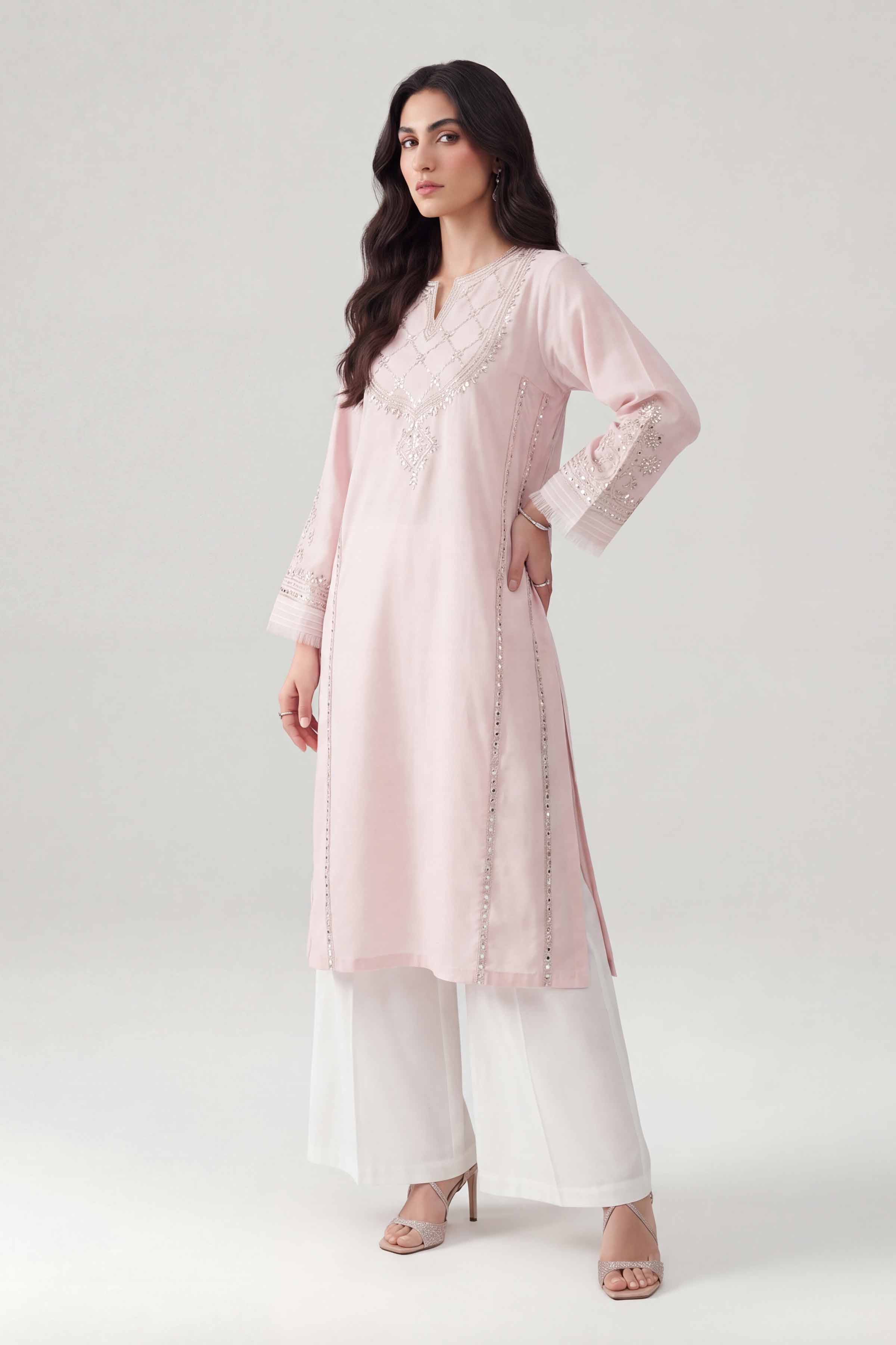 Nishat UK - Pink Embroidered Cambric 1 Piece ready to wear luxury Shirt