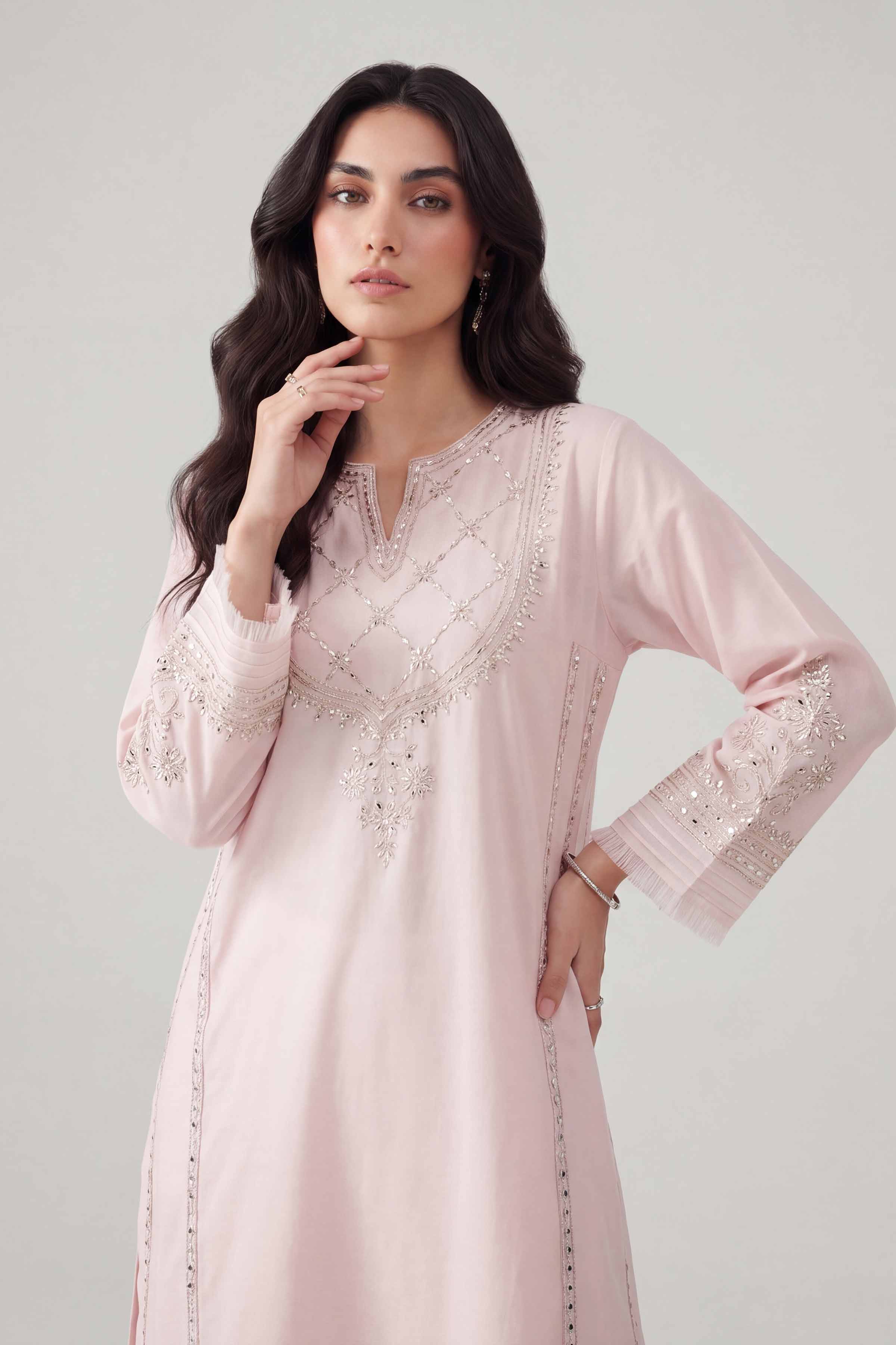 Nishat UK - Pink Embroidered Cambric 1 Piece ready to wear luxury Shirt