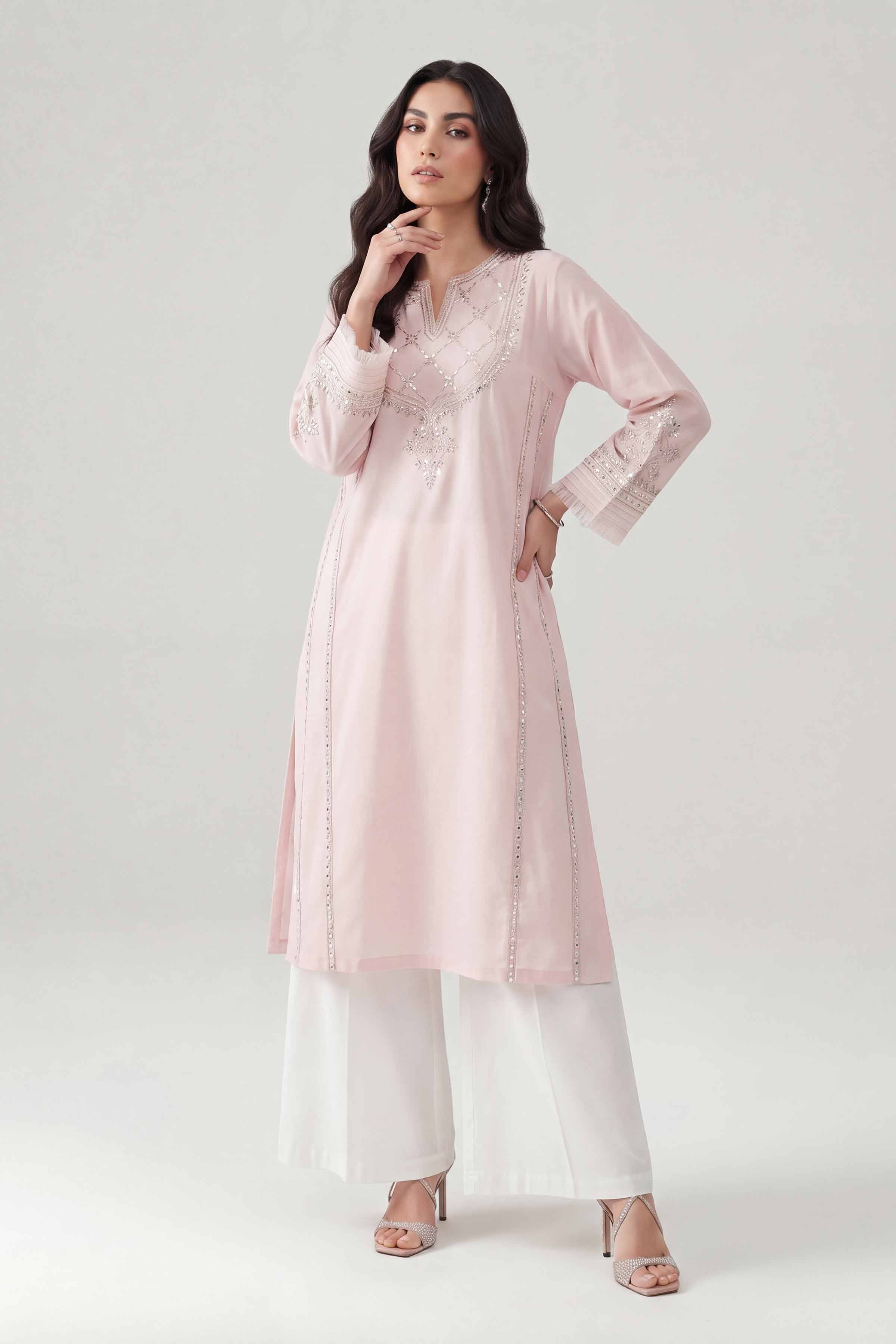 Nishat UK - Pink Embroidered Cambric 1 Piece ready to wear luxury Shirt