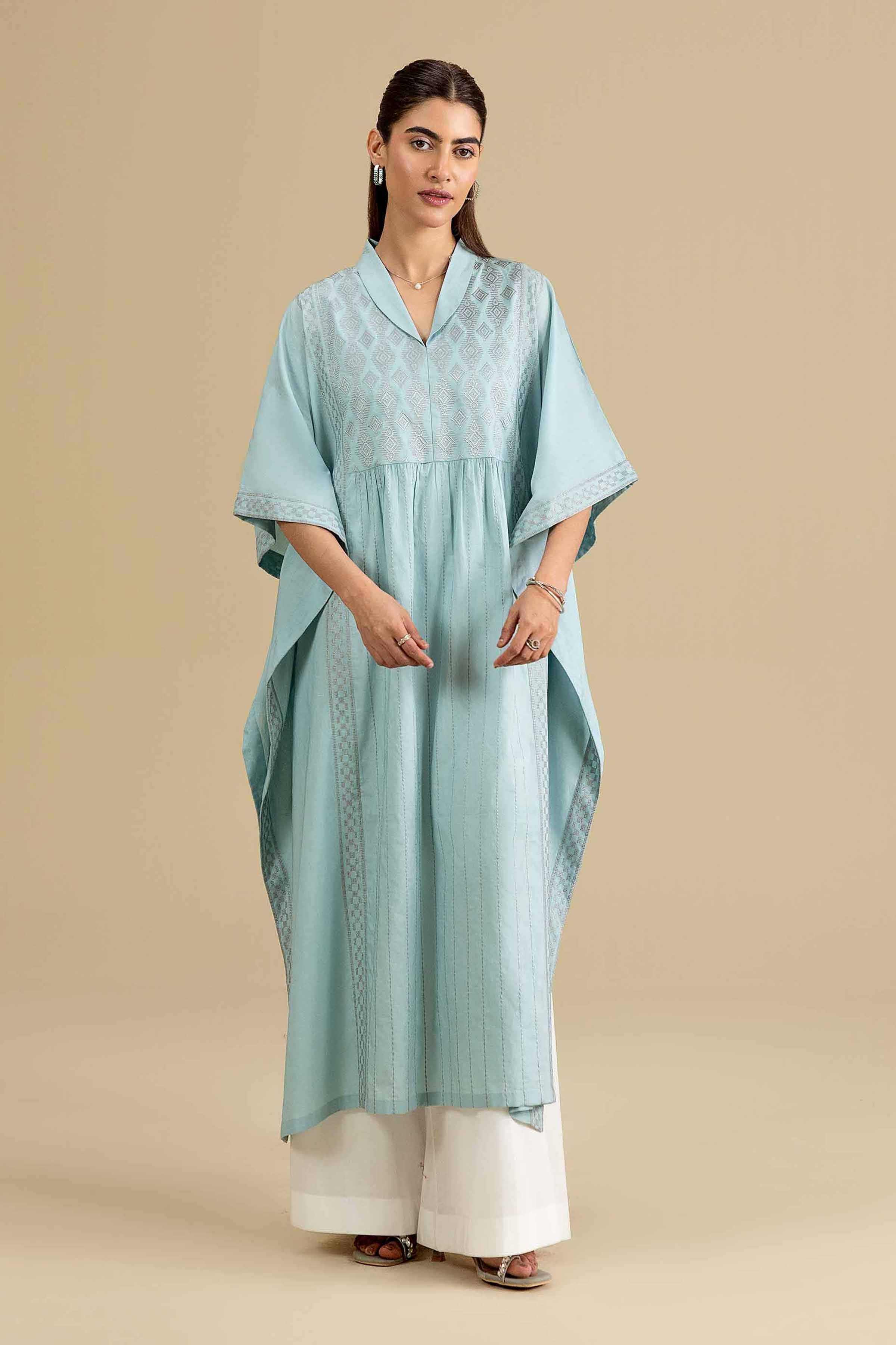 Nishat UK - Blue Embroidered Cambric 1-piece ready to wear luxury kaftan