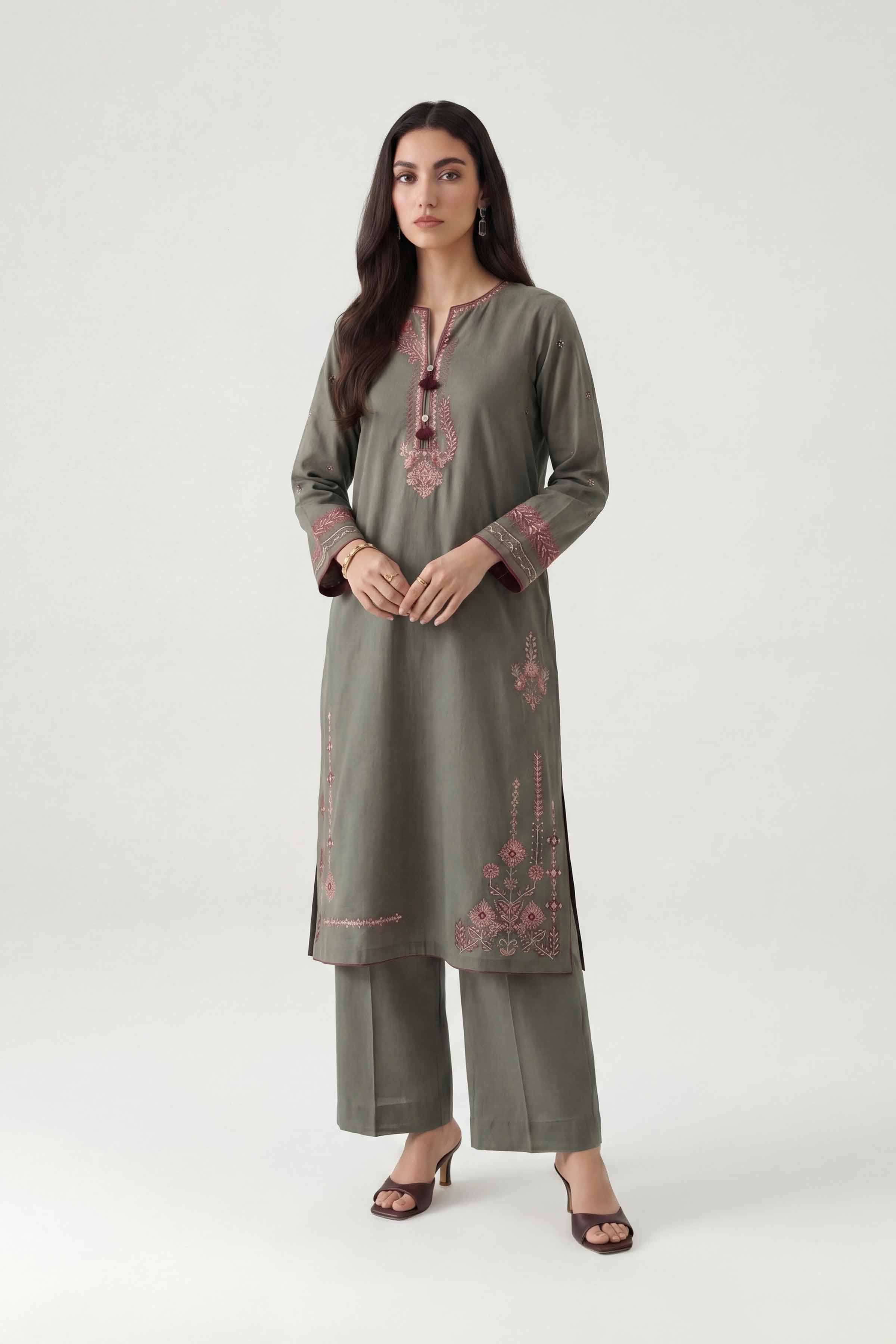 Nishat UK - Green Embroidered Cambric 1 Piece ready To Wear luxury Shirt