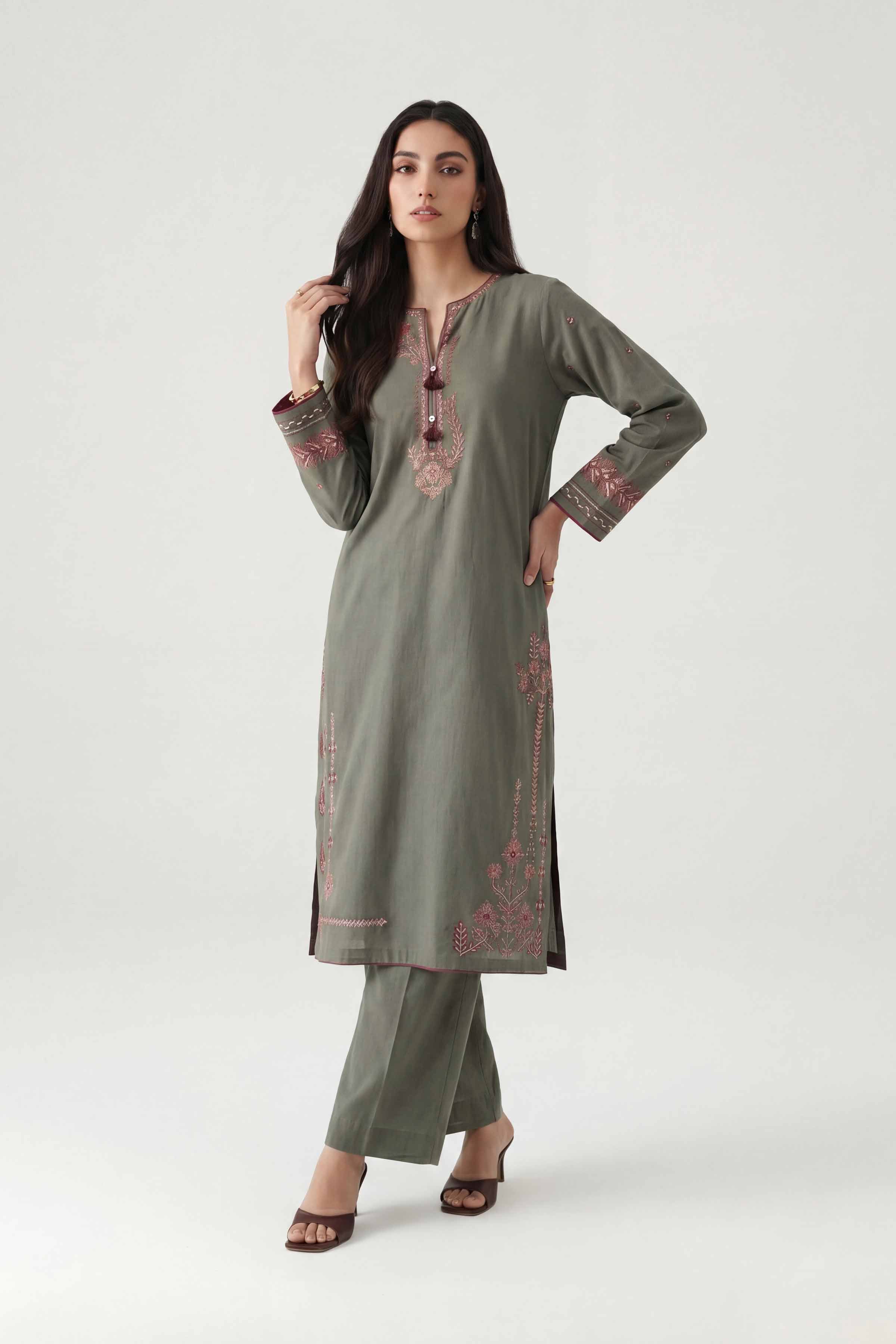 Nishat UK - Green Embroidered Cambric 1 Piece ready To Wear luxury Shirt