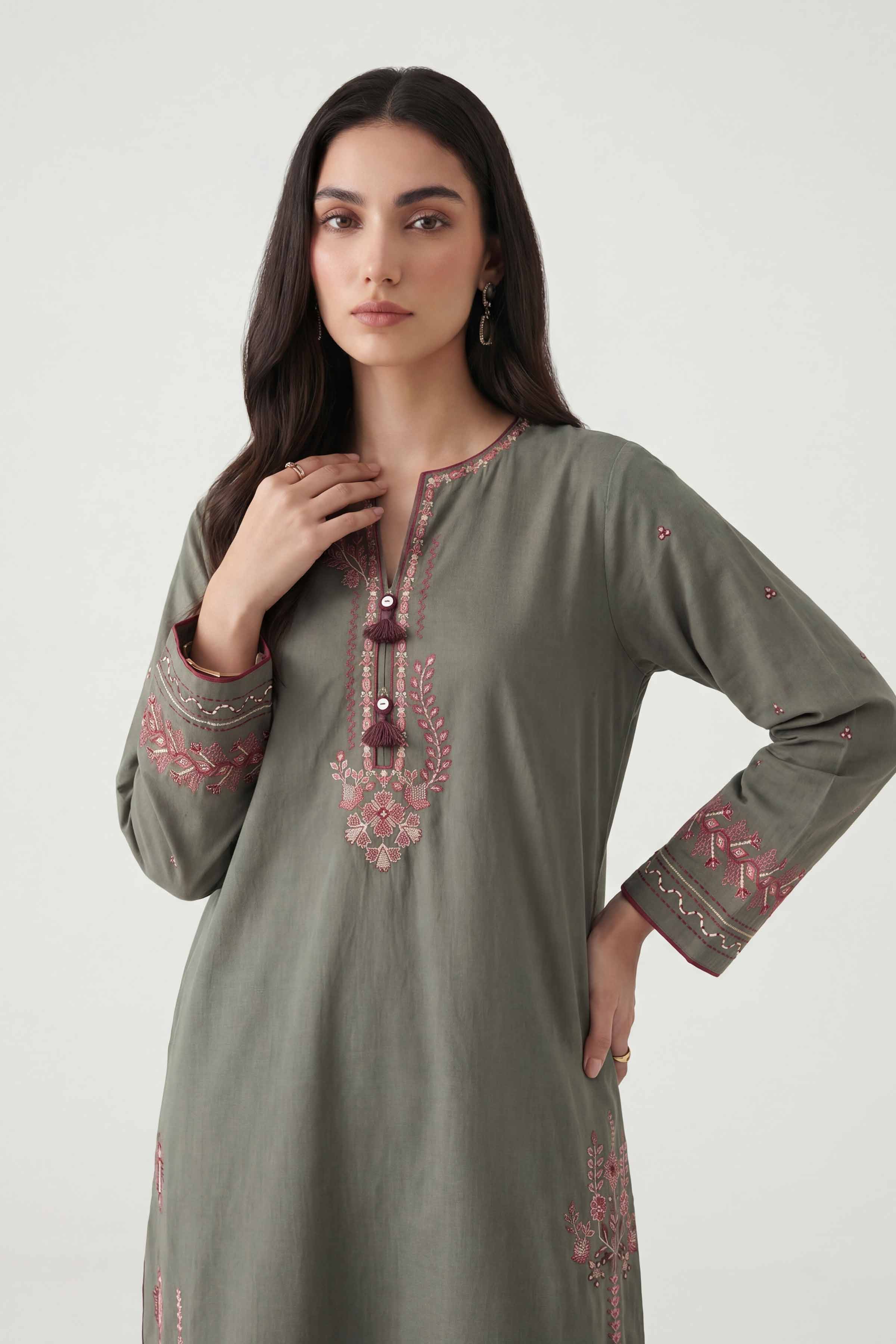 Nishat UK - Green Embroidered Cambric 1 Piece ready To Wear luxury Shirt
