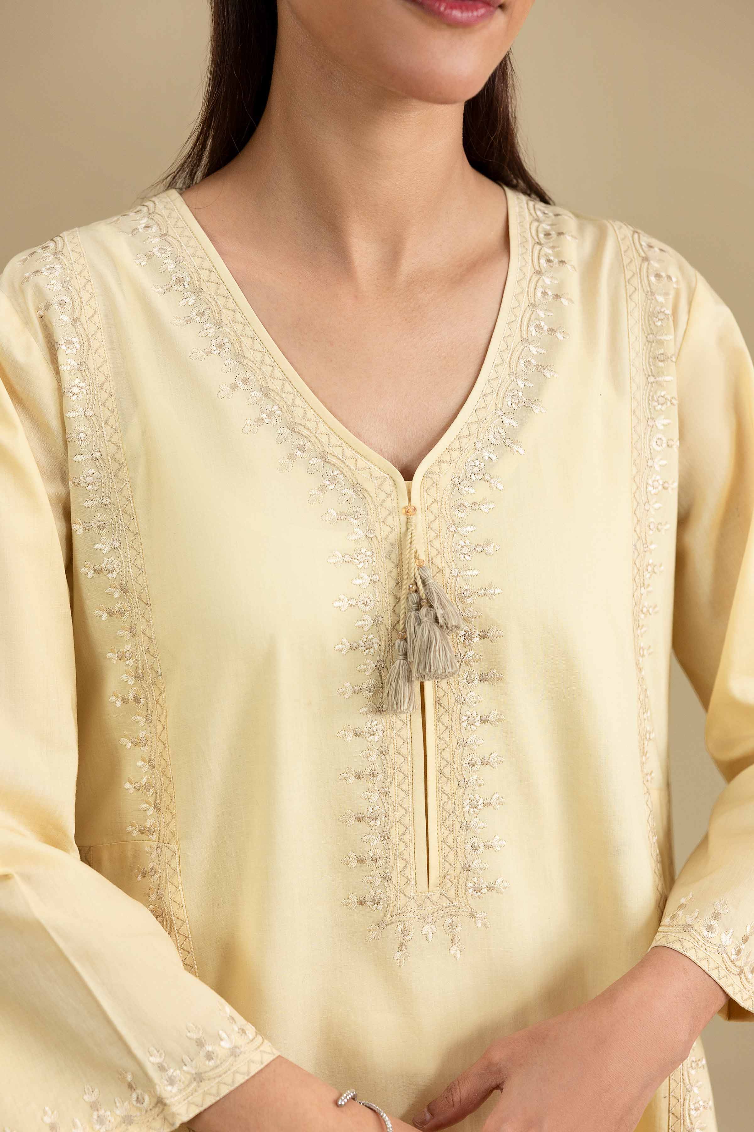 Nishat UK - Yellow Embroidered Cambric 1-piece ready to wear luxury Shirt