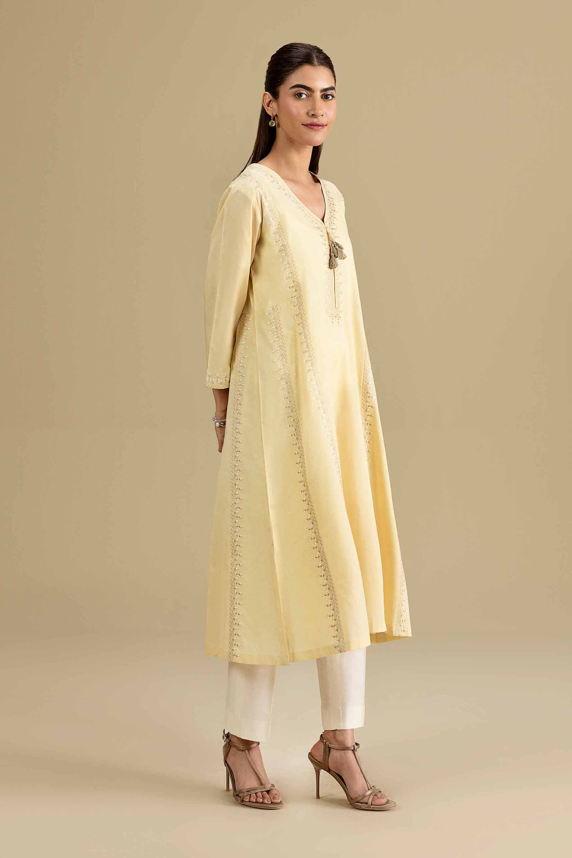 Nishat UK - Yellow Embroidered Cambric 1-piece ready to wear luxury Shirt