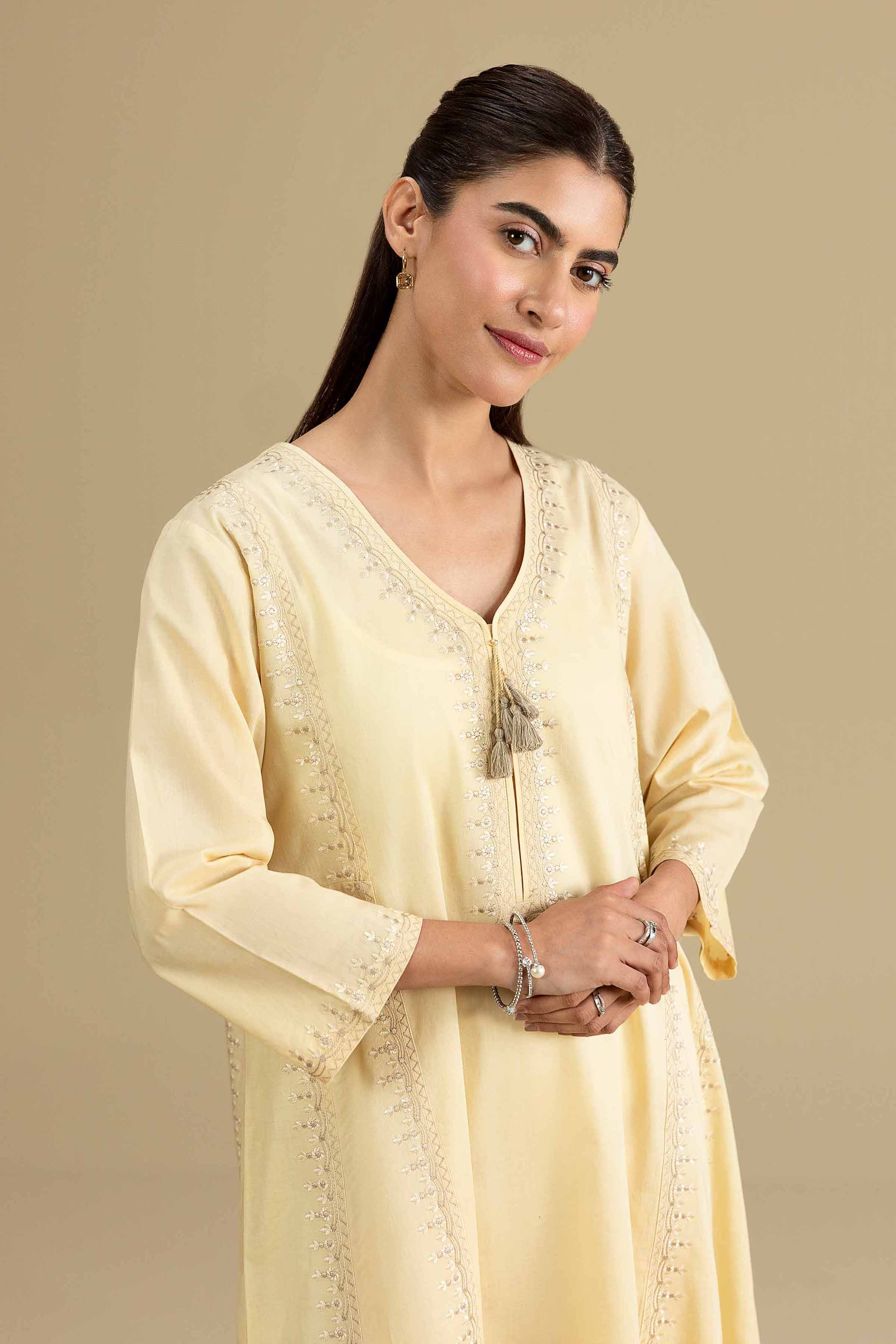 Nishat UK - Yellow Embroidered Cambric 1-piece ready to wear luxury Shirt