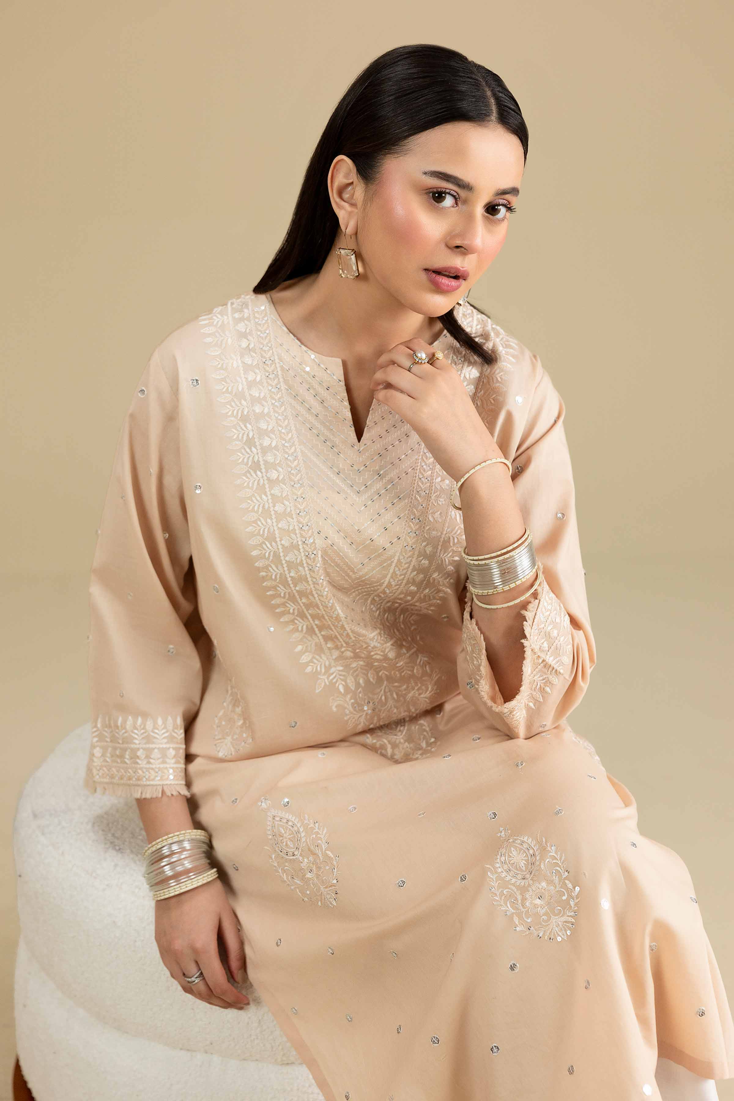 Nishat UK - Beige Embroidered Lawn 1-piece ready to wear luxury Shirt