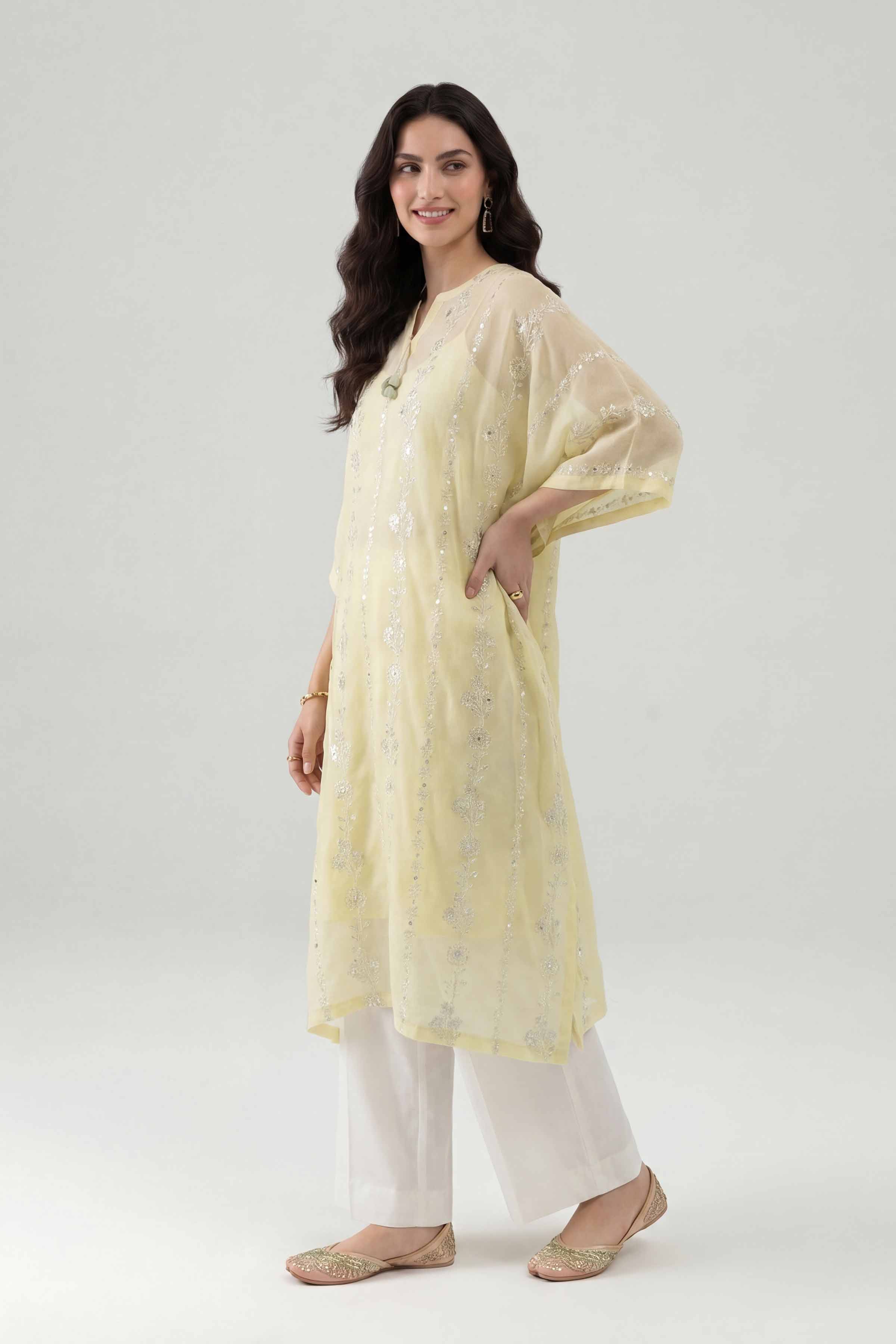 Nishat UK - Yellow Embroidered Lawn 1 Piece ready to wear luxury kaftan