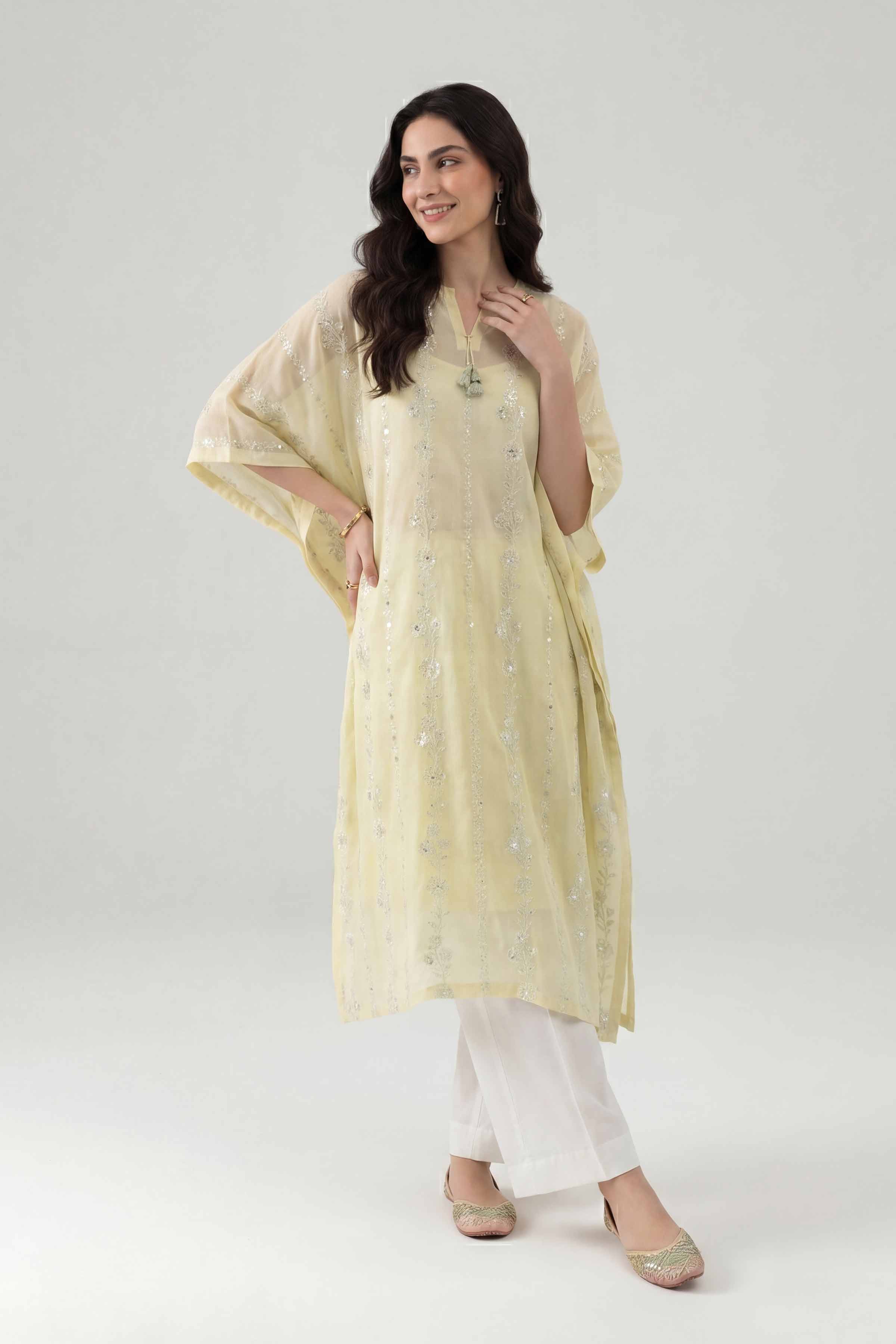 Nishat UK - Yellow Embroidered Lawn 1 Piece ready to wear luxury kaftan