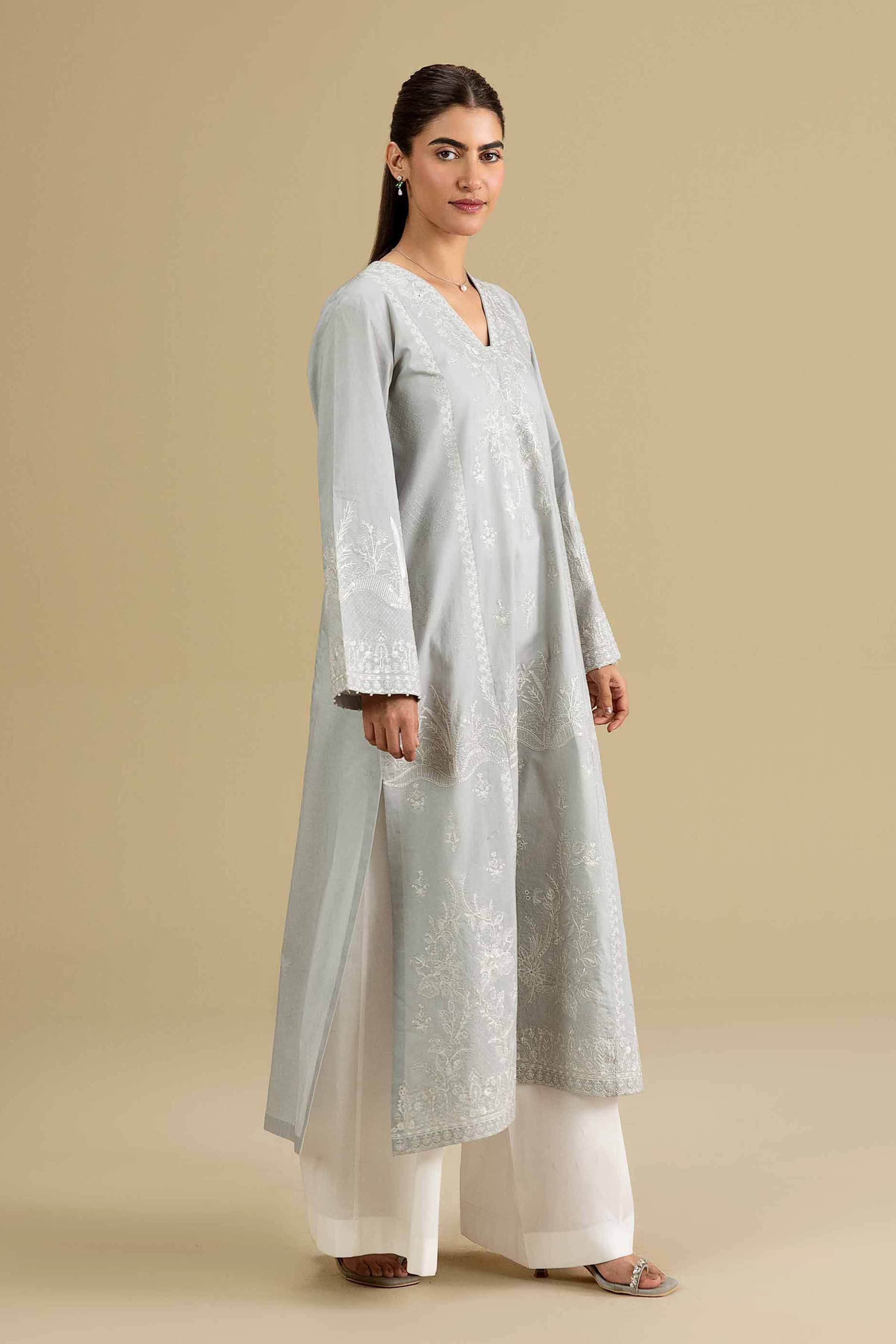Nishat UK - Grey Embroidered Cambric 1-piece ready to wear luxury Shirt