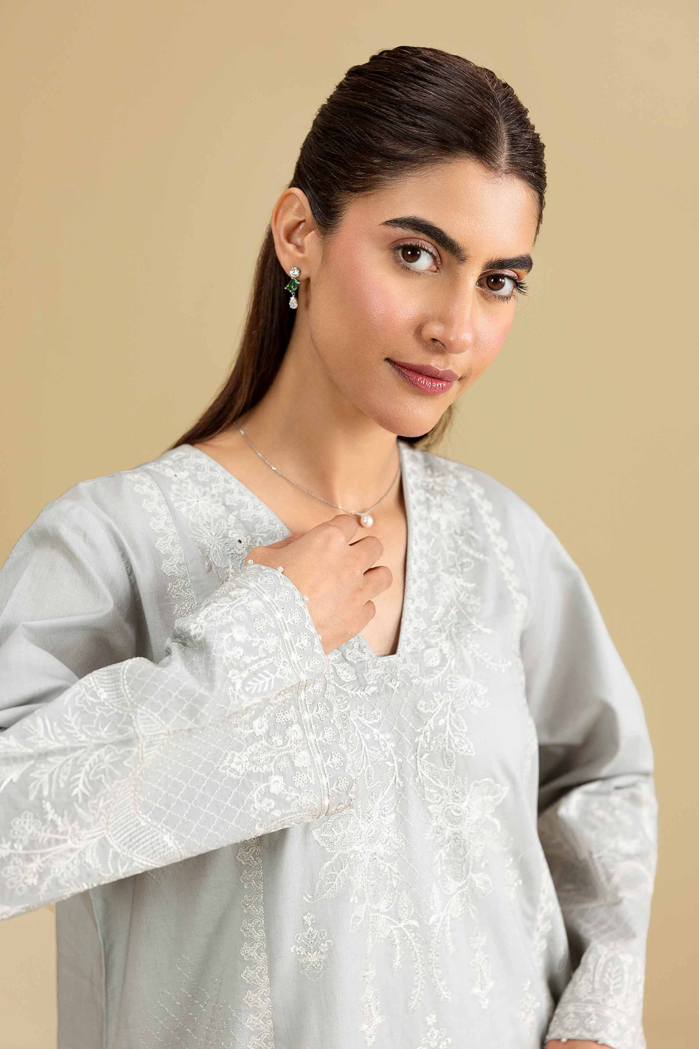 Nishat UK - Grey Embroidered Cambric 1-piece ready to wear luxury Shirt