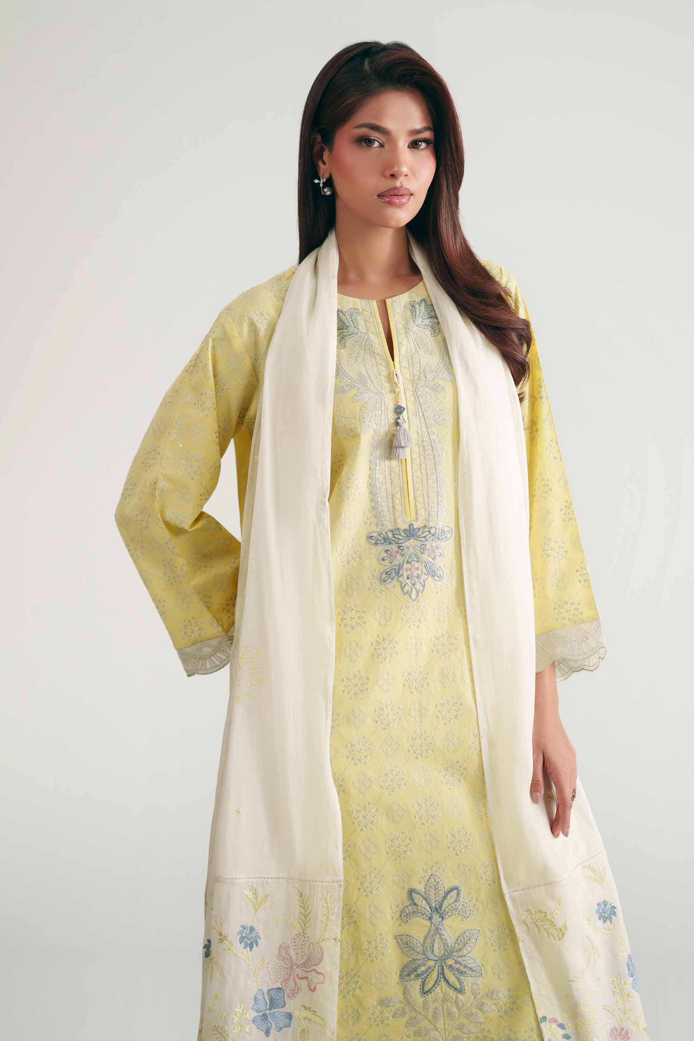 Nishat UK - Yellow Embroidered Cambric 2 Pieces ready to wear luxury Dress