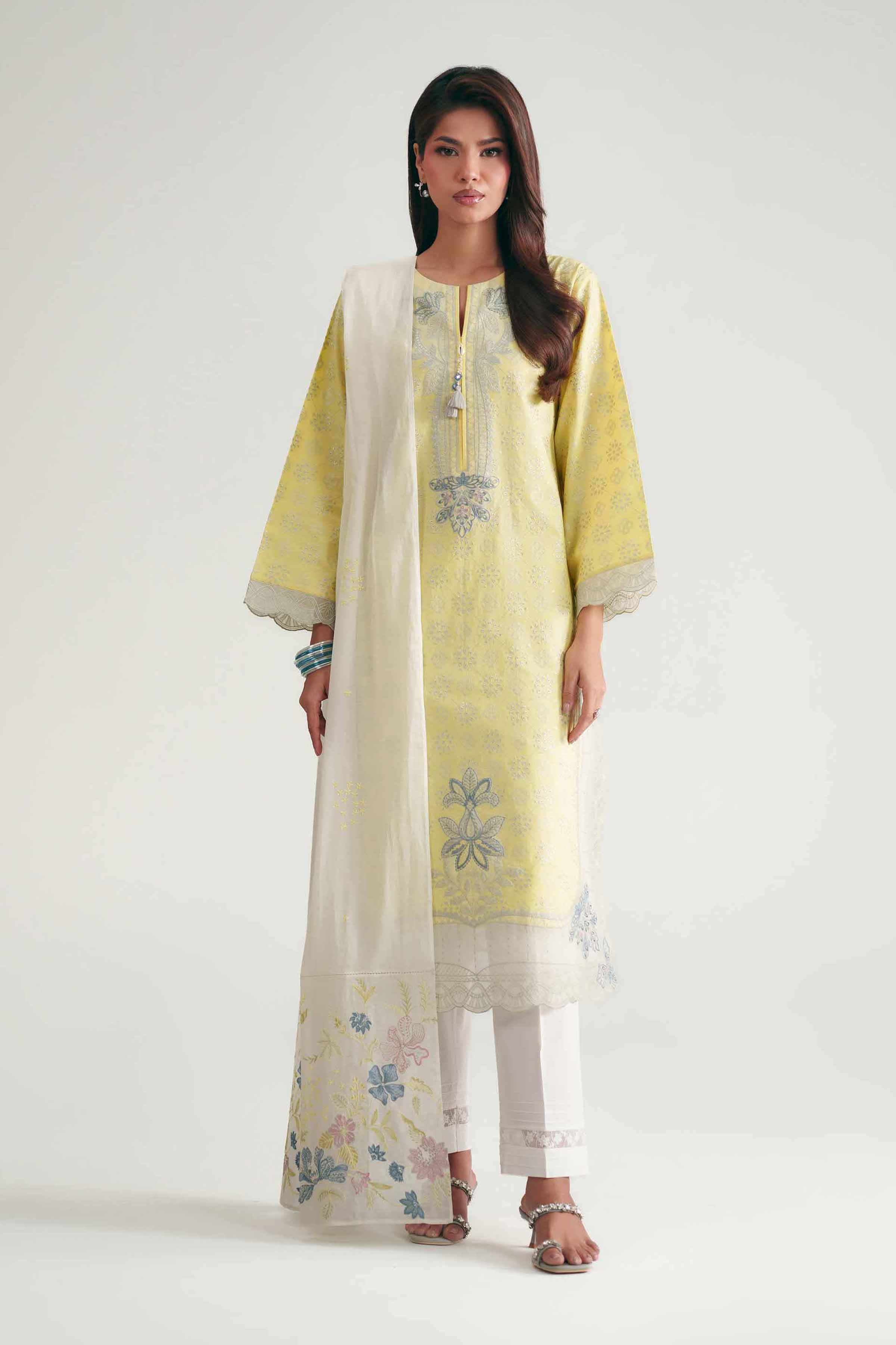 Nishat UK - Yellow Embroidered Cambric 2 Pieces ready to wear luxury Dress