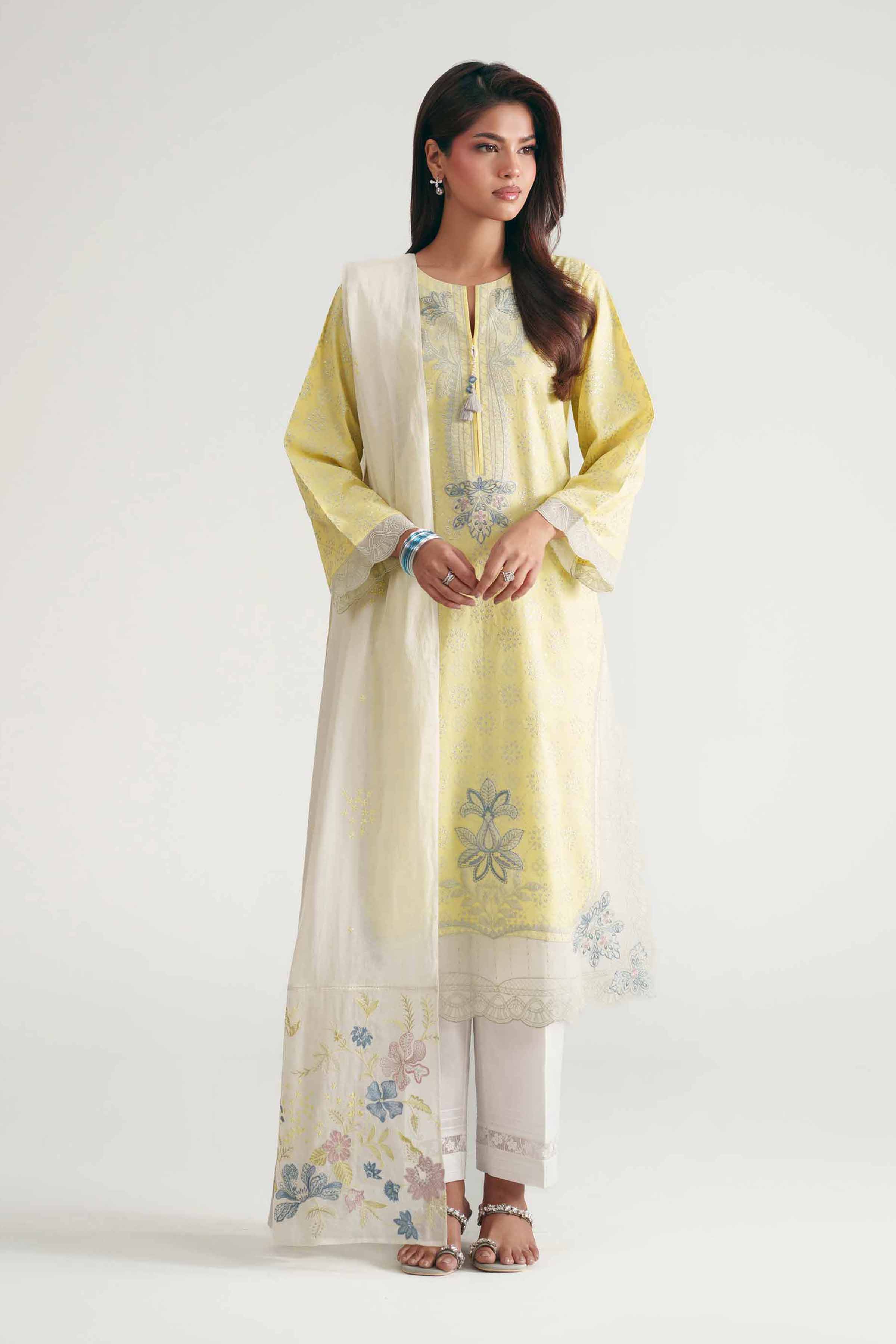Nishat UK - Yellow Embroidered Cambric 2 Pieces ready to wear luxury Dress