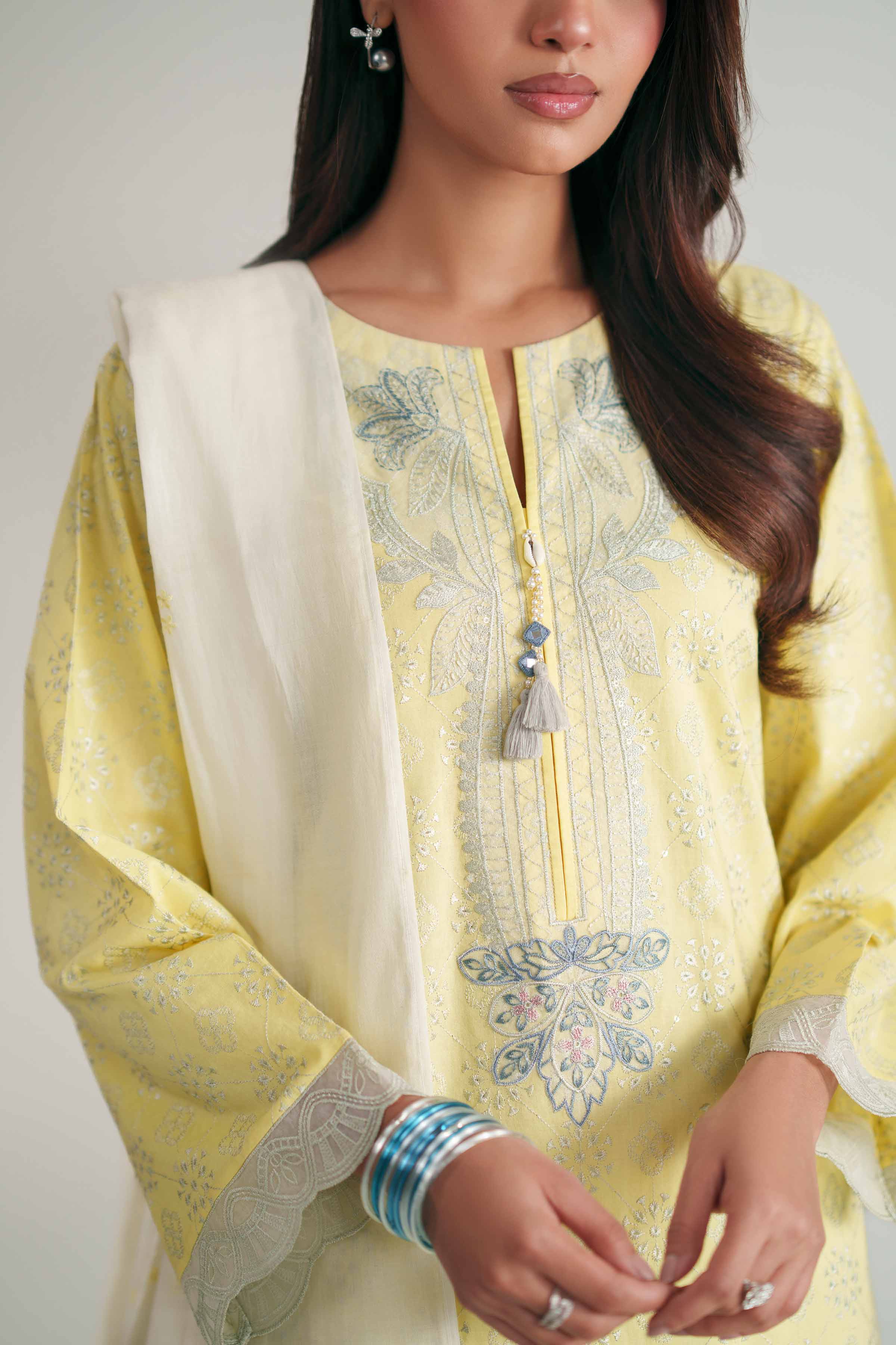 Nishat UK - Yellow Embroidered Cambric 2 Pieces ready to wear luxury Dress