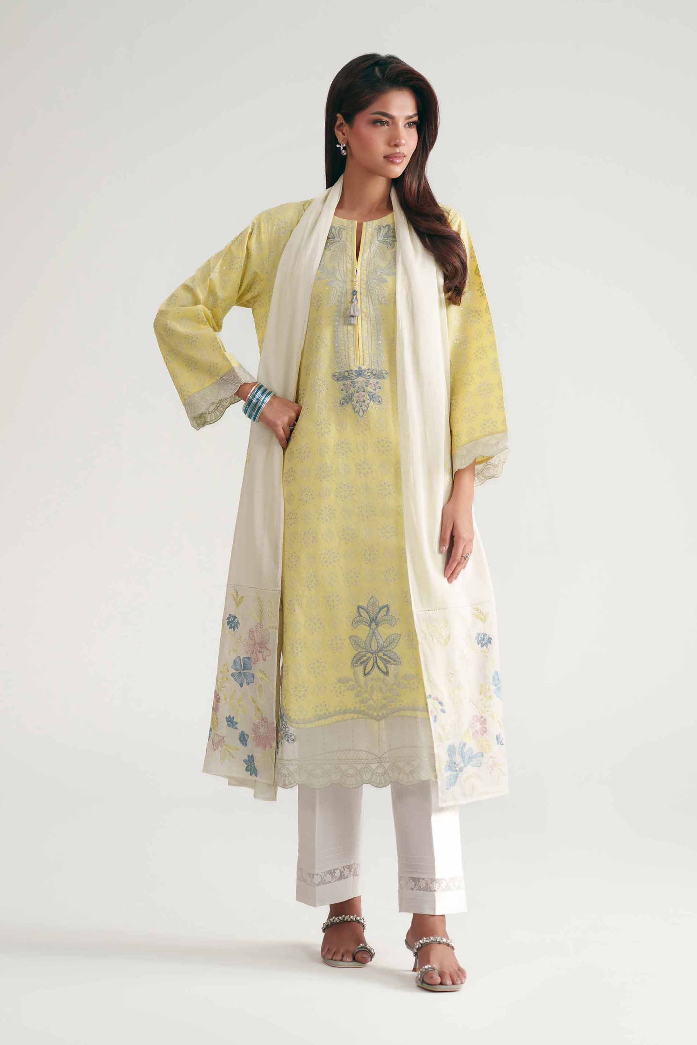 Nishat UK - Yellow Embroidered Cambric 2 Pieces ready to wear luxury Dress