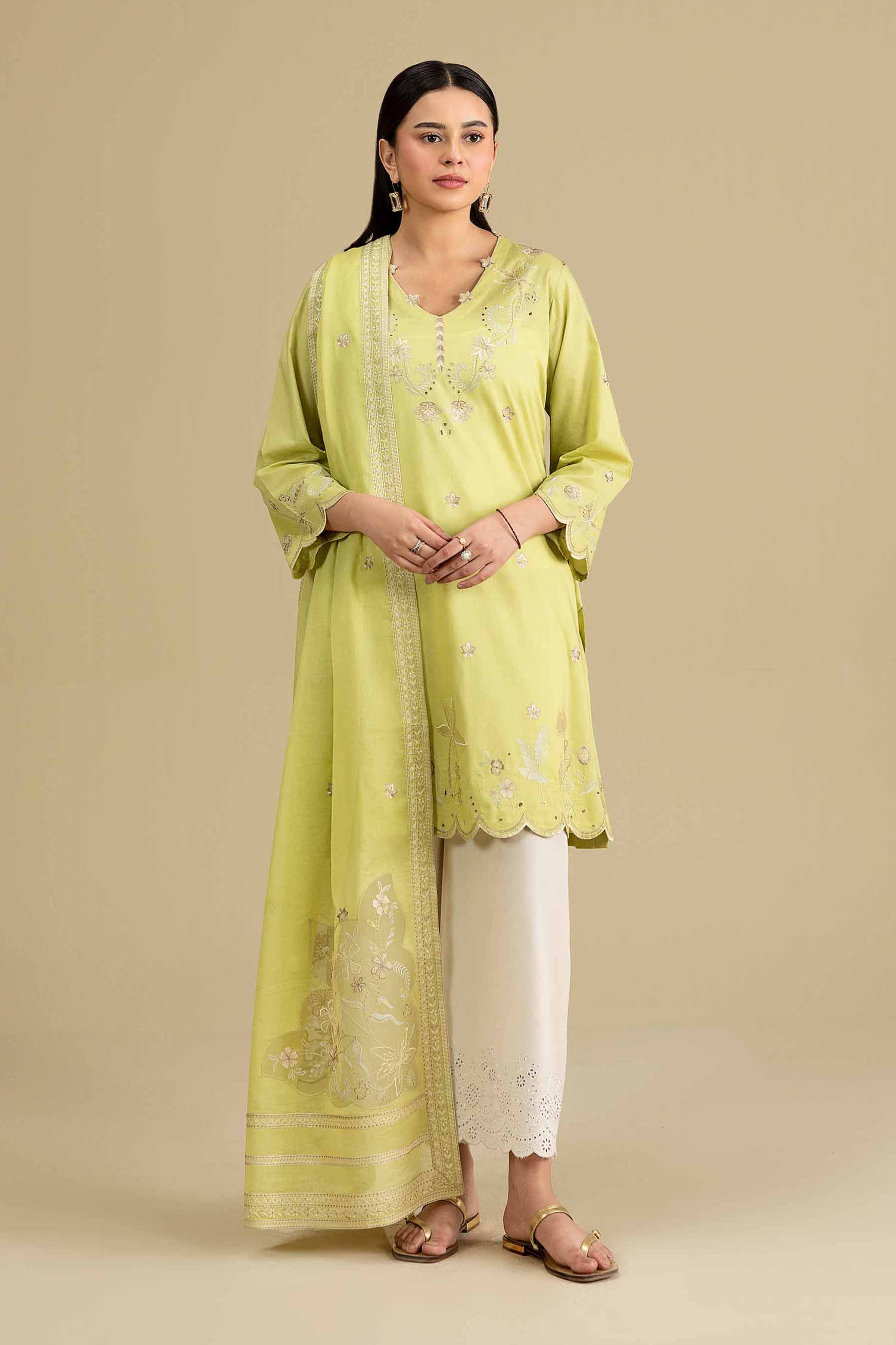 Nishat UK - Green Embroidered Cambric 2 Pieces ready to wear luxury Dress