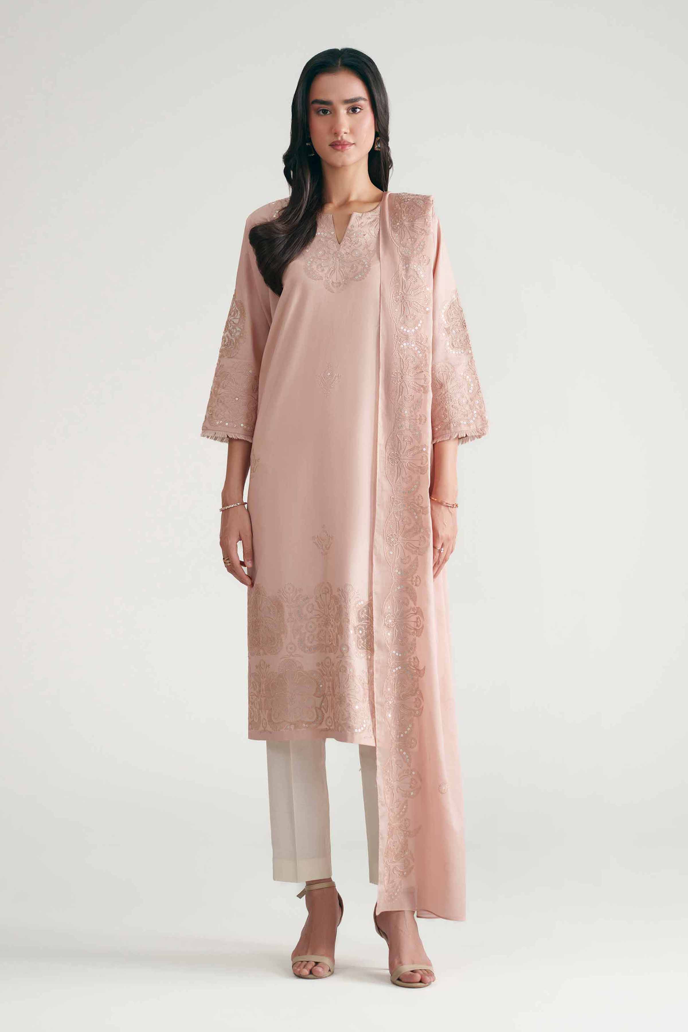 Nishat UK - Pink Embroidered Cambric 2 Pieces ready to wear luxury Dress