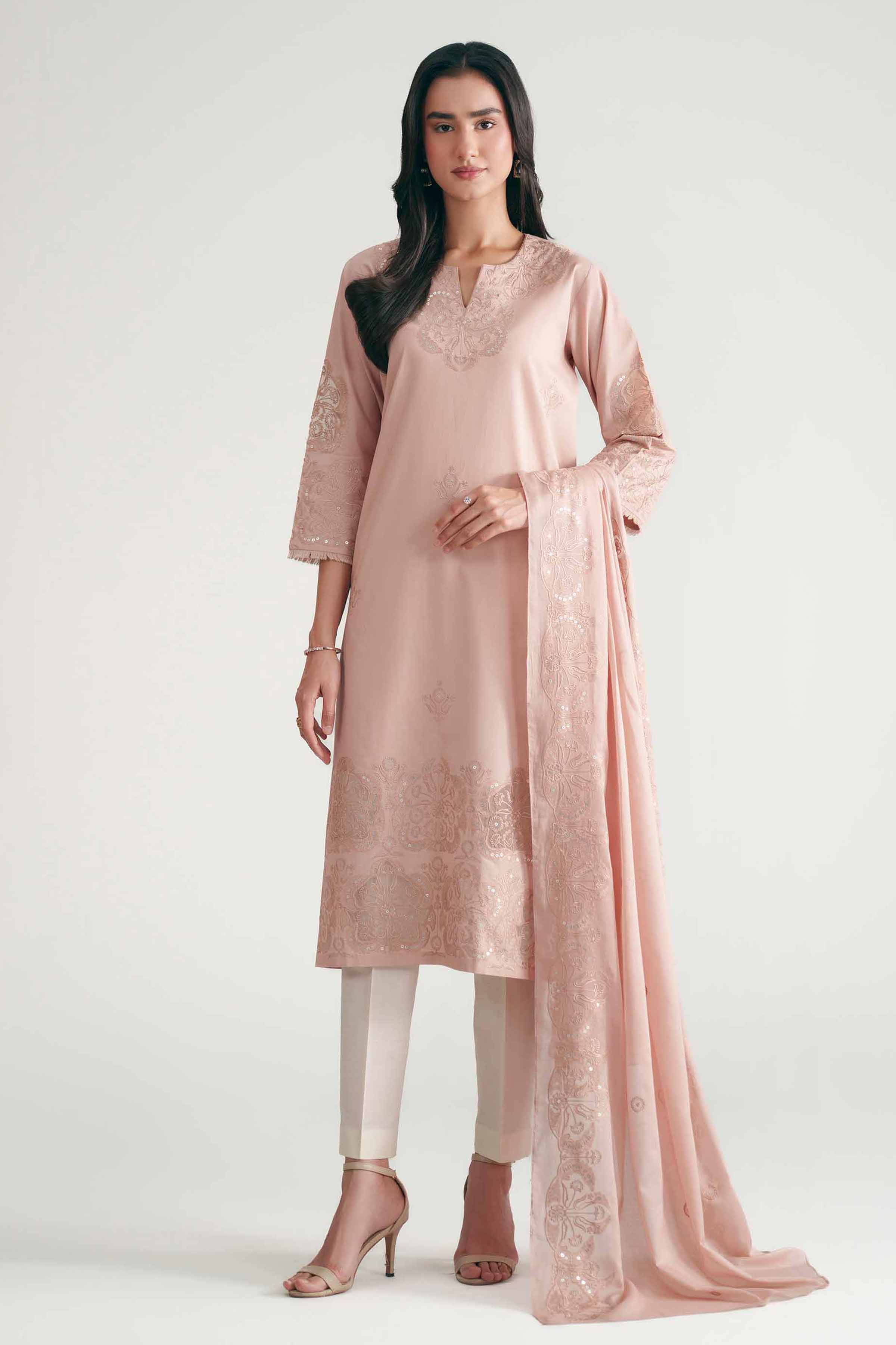 Nishat UK - Pink Embroidered Cambric 2 Pieces ready to wear luxury Dress