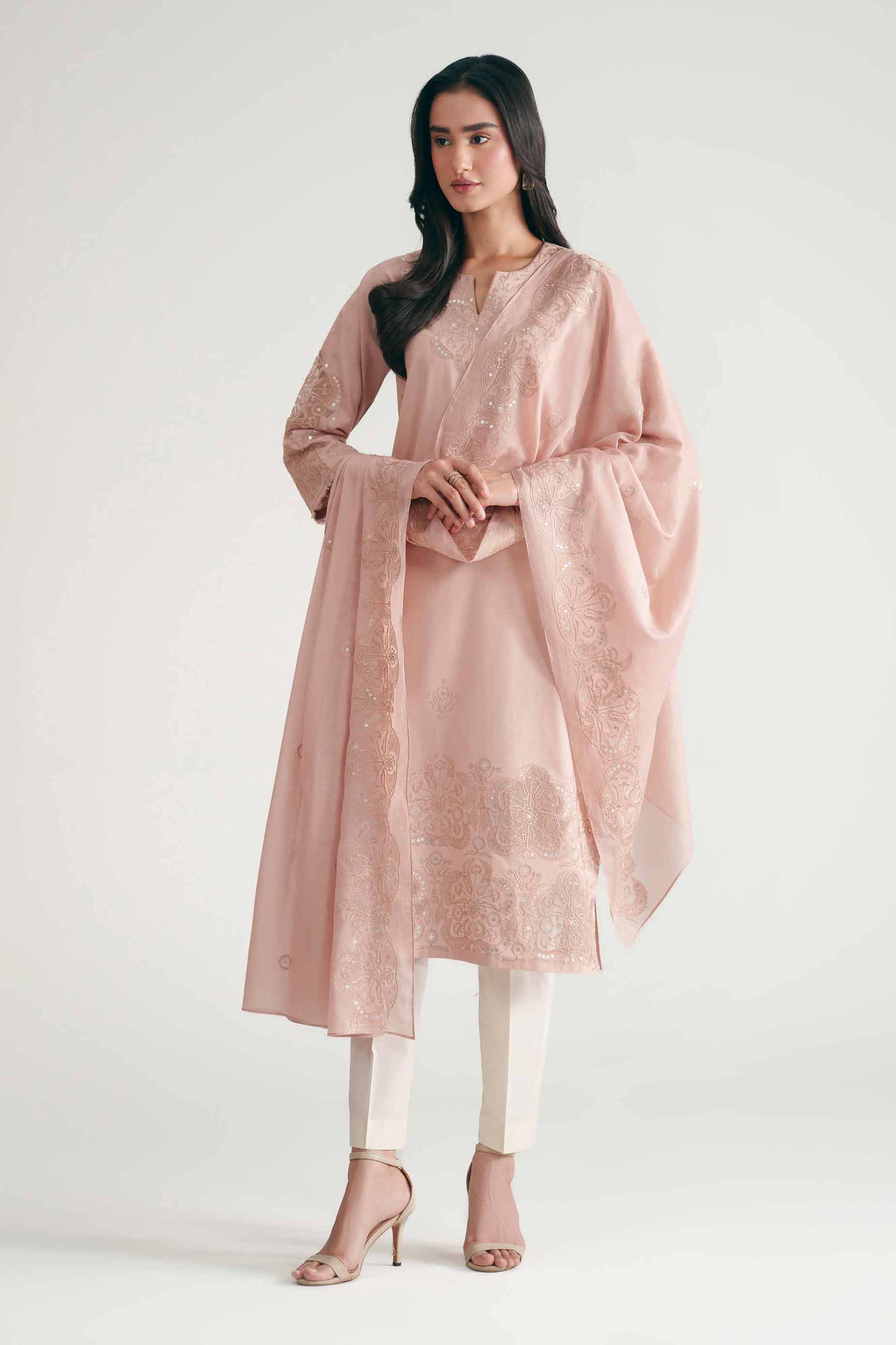 Nishat UK - Pink Embroidered Cambric 2 Pieces ready to wear luxury Dress