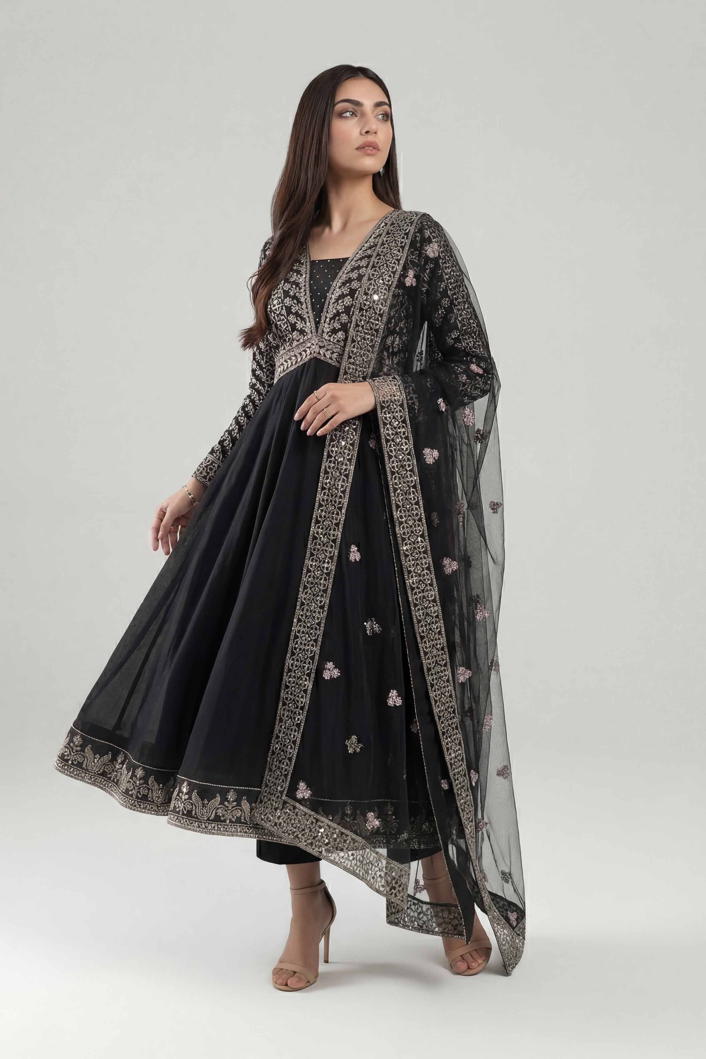 Nishat UK - Black Embroidered Cambric 2 Piece ready to wear luxury Dress