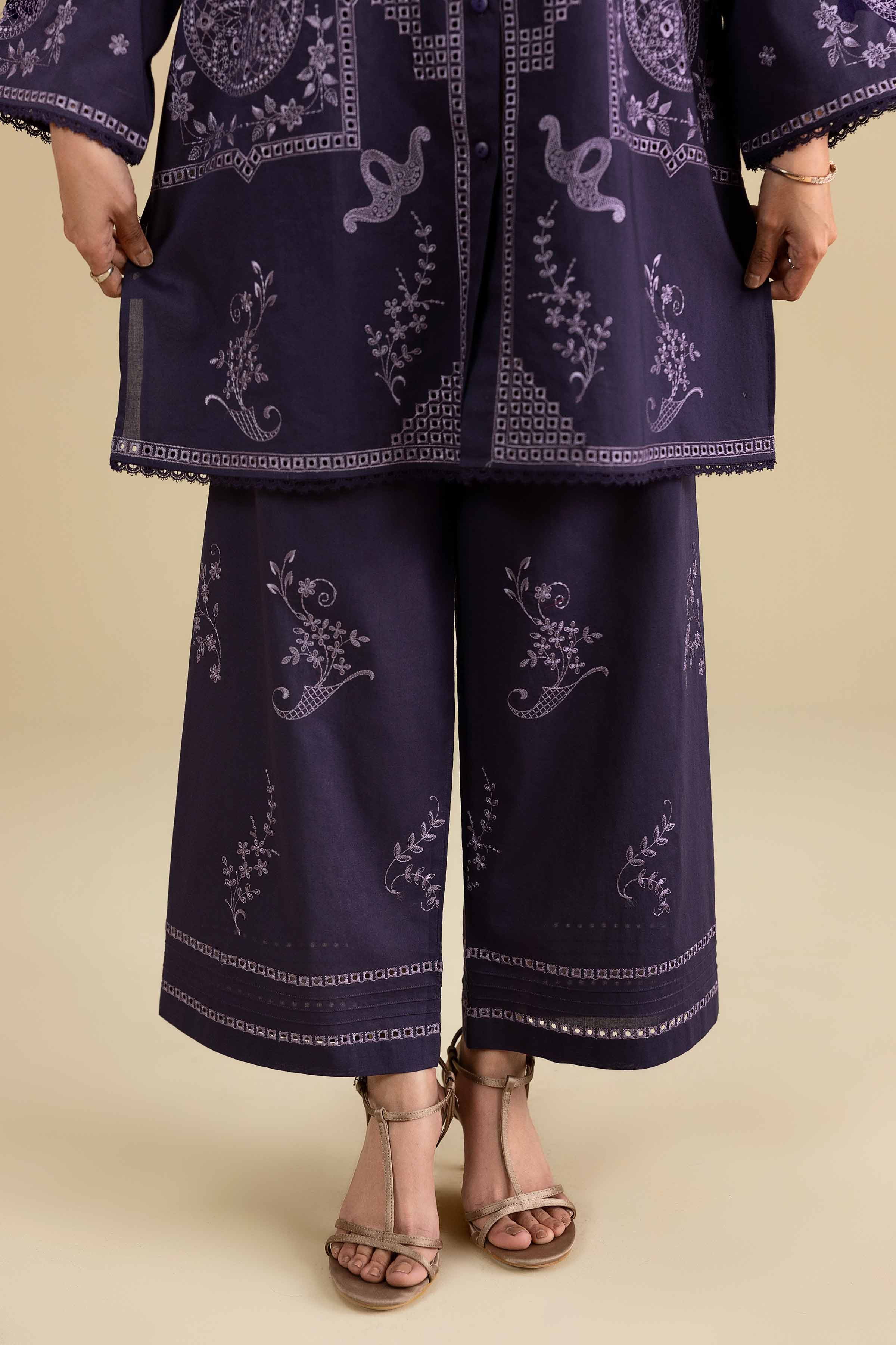 Nishat UK - Purple Embroidered Cambric 2-piece ready to wear luxury Dress