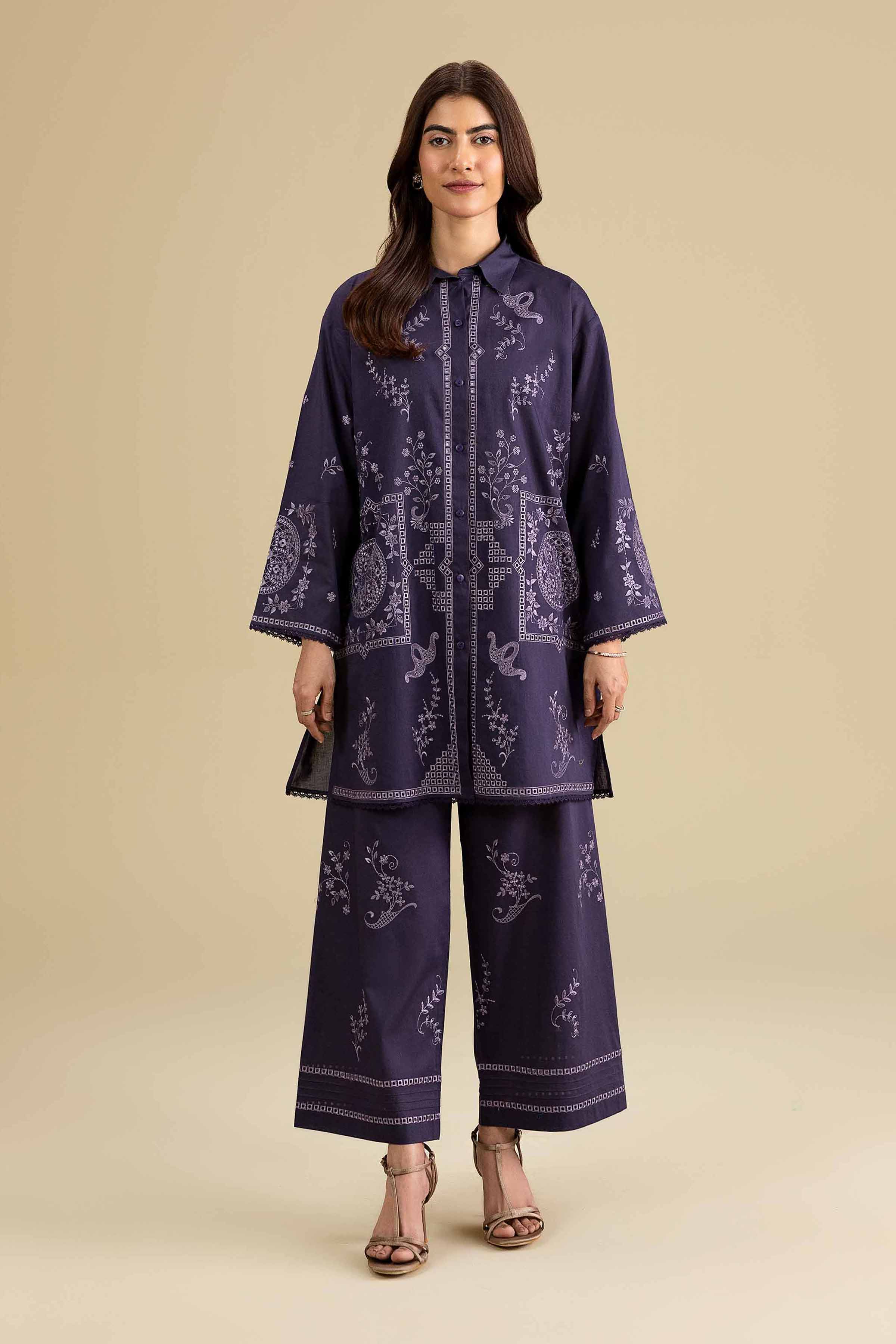 Nishat UK - Purple Embroidered Cambric 2-piece ready to wear luxury Dress