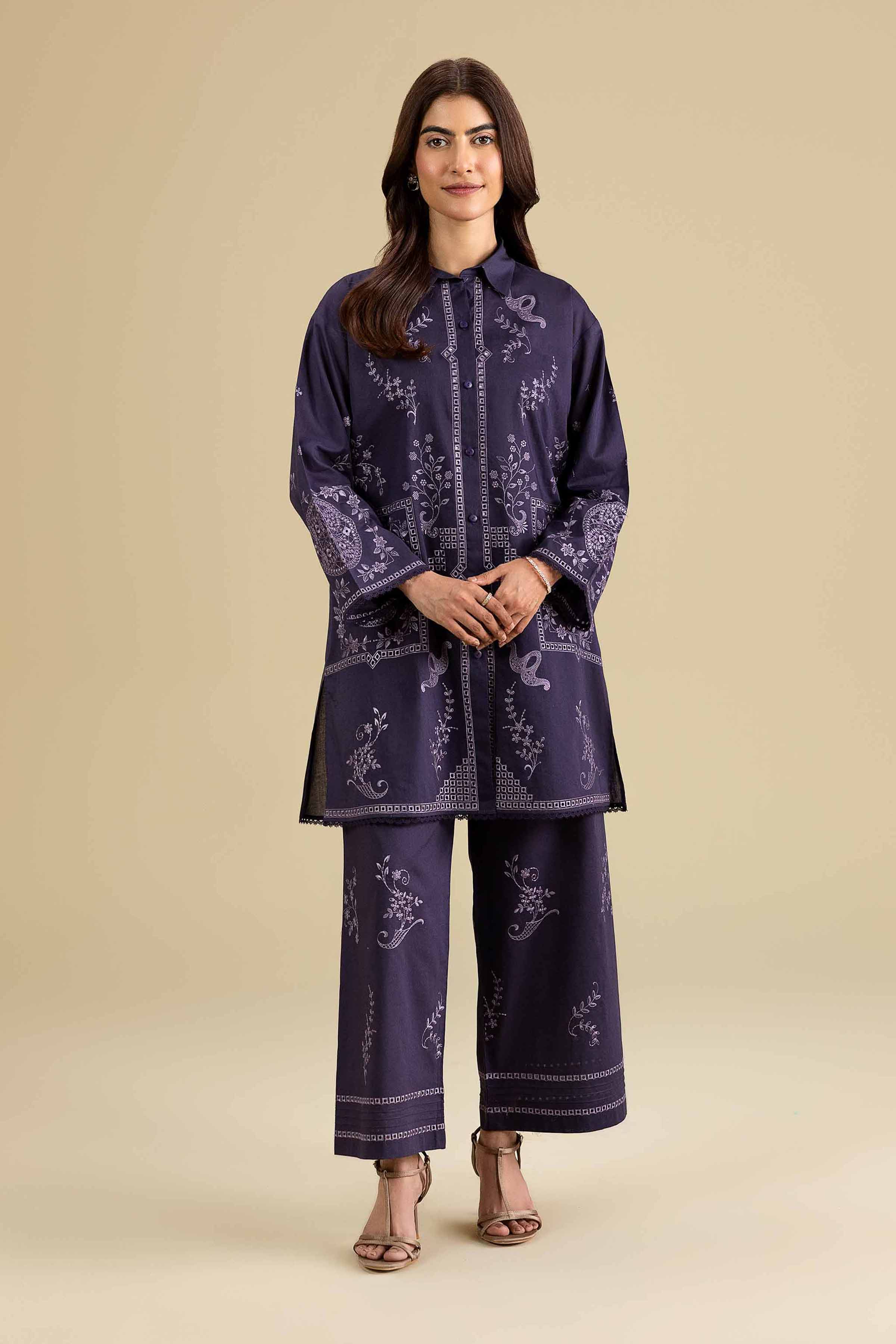 Nishat UK - Purple Embroidered Cambric 2-piece ready to wear luxury Dress