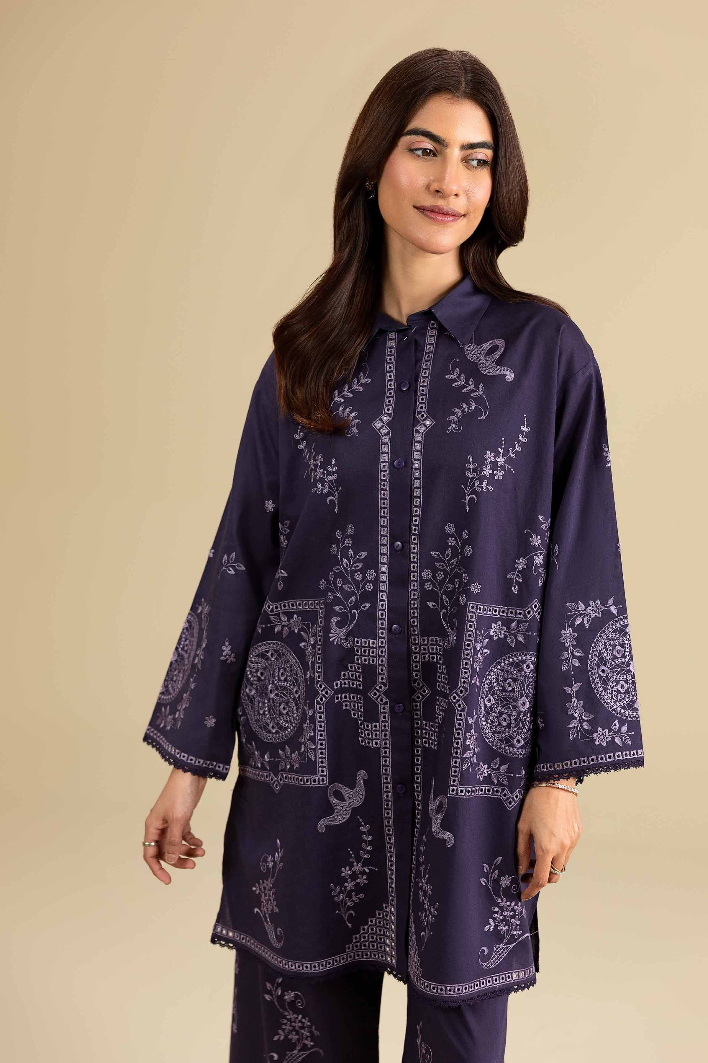 Nishat UK - Purple Embroidered Cambric 2-piece ready to wear luxury Dress
