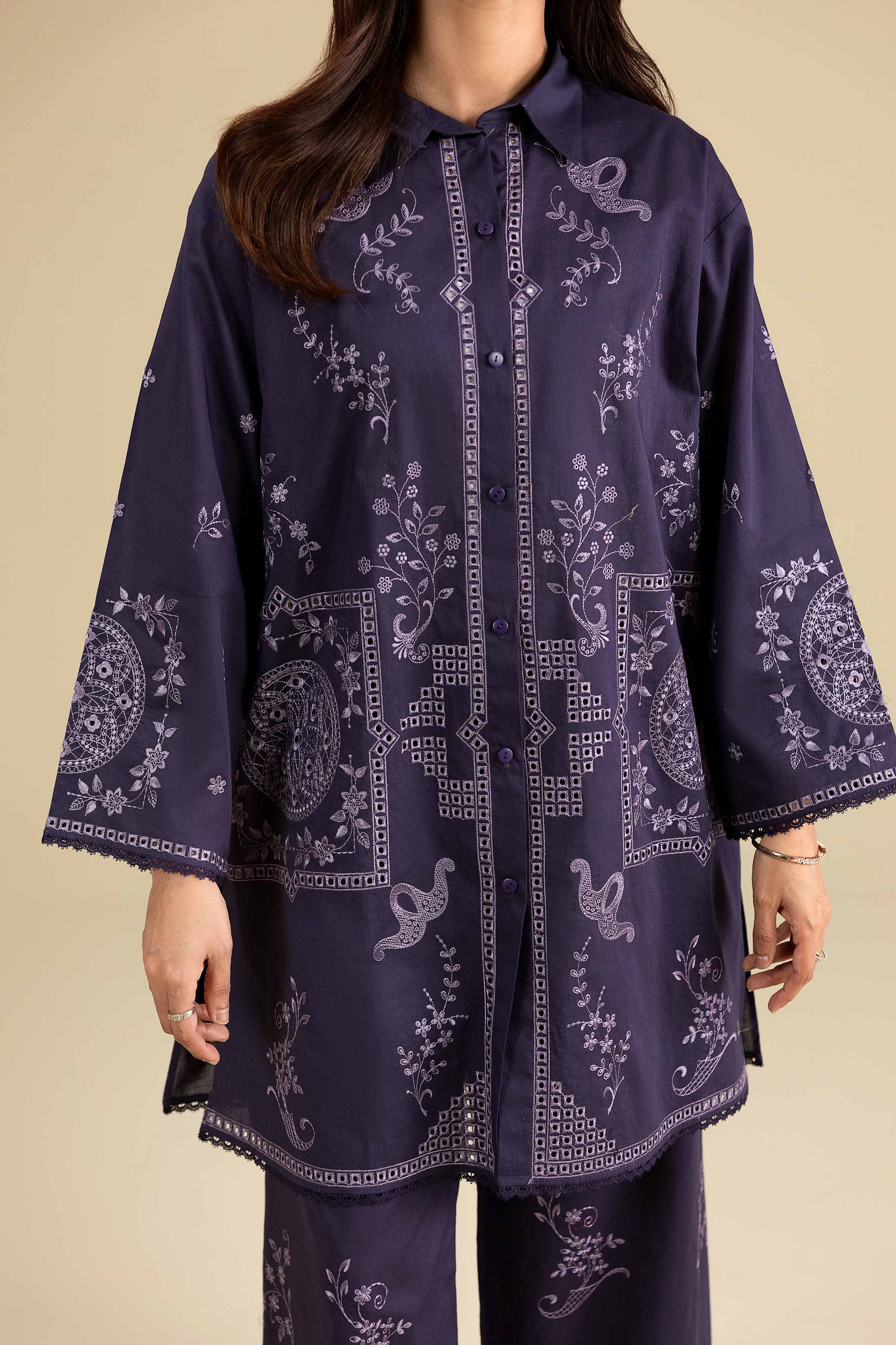 Nishat UK - Purple Embroidered Cambric 2-piece ready to wear luxury Dress