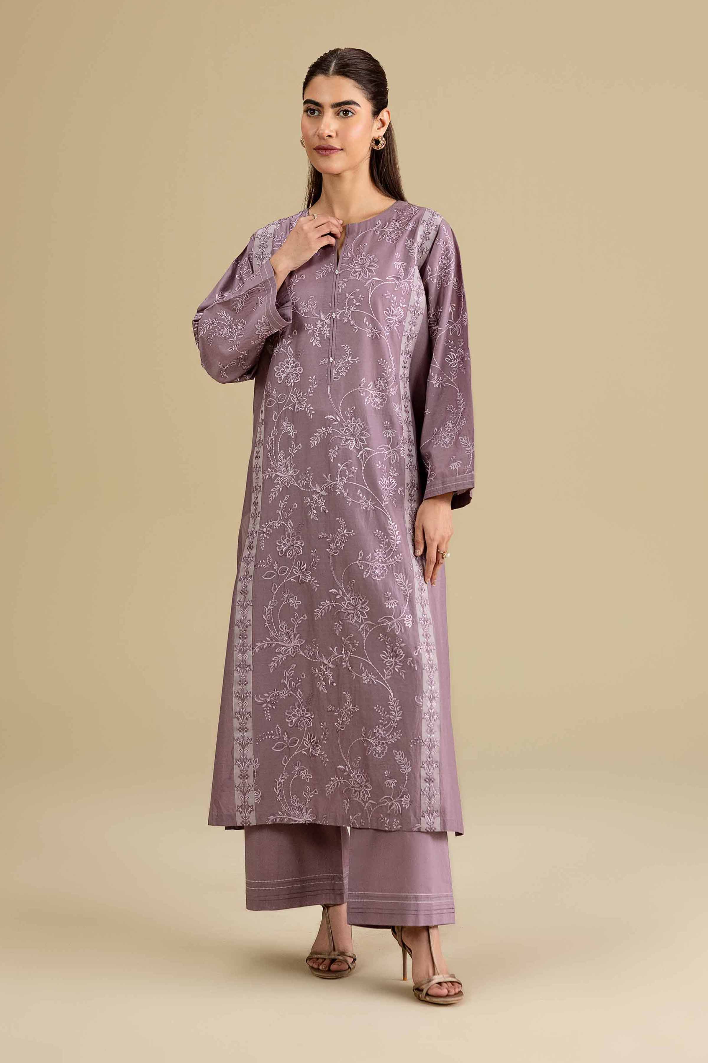 Nishat UK - Purple Embroidered Cambric 2-piece ready to wear luxury Dress