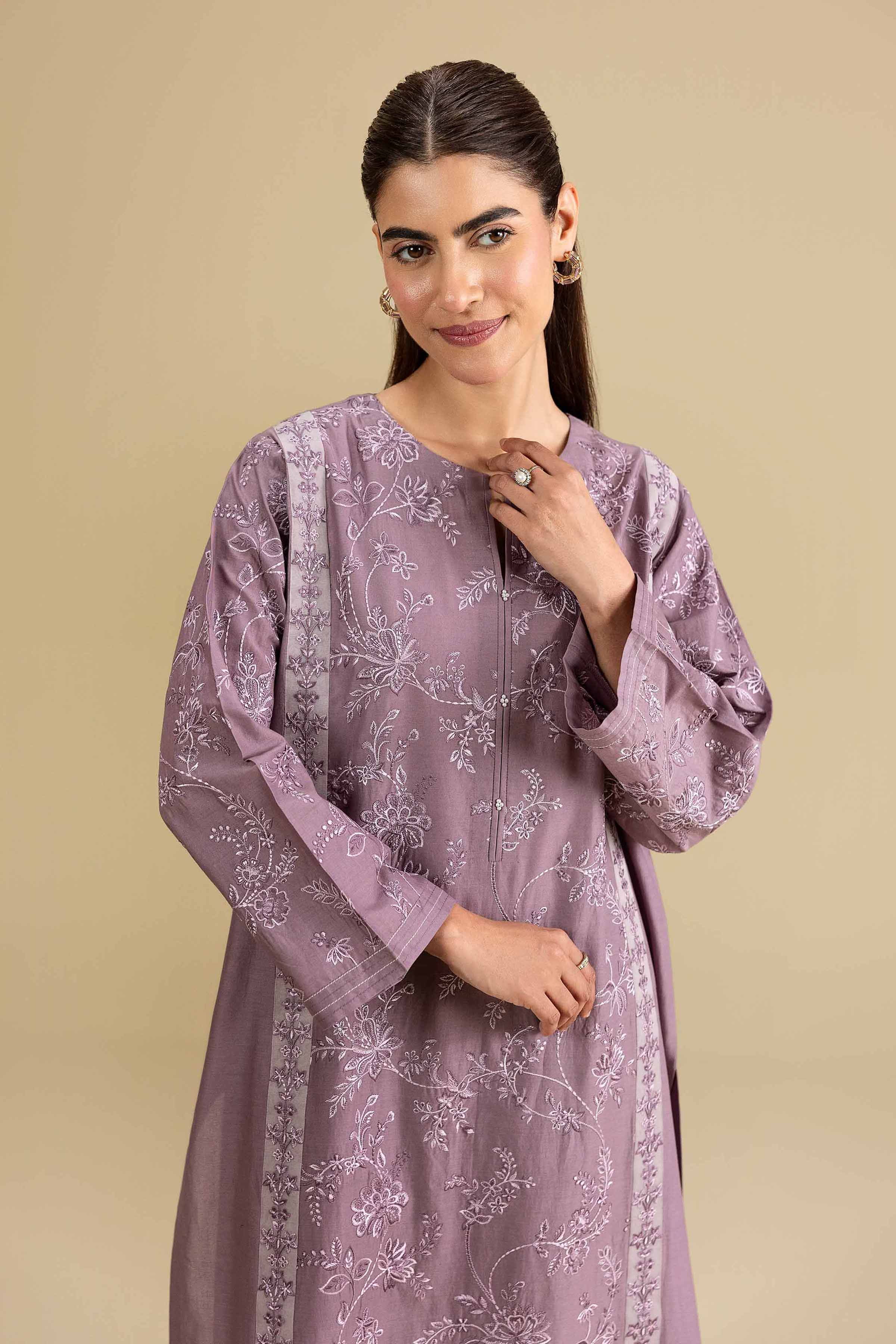Nishat UK - Purple Embroidered Cambric 2-piece ready to wear luxury Dress