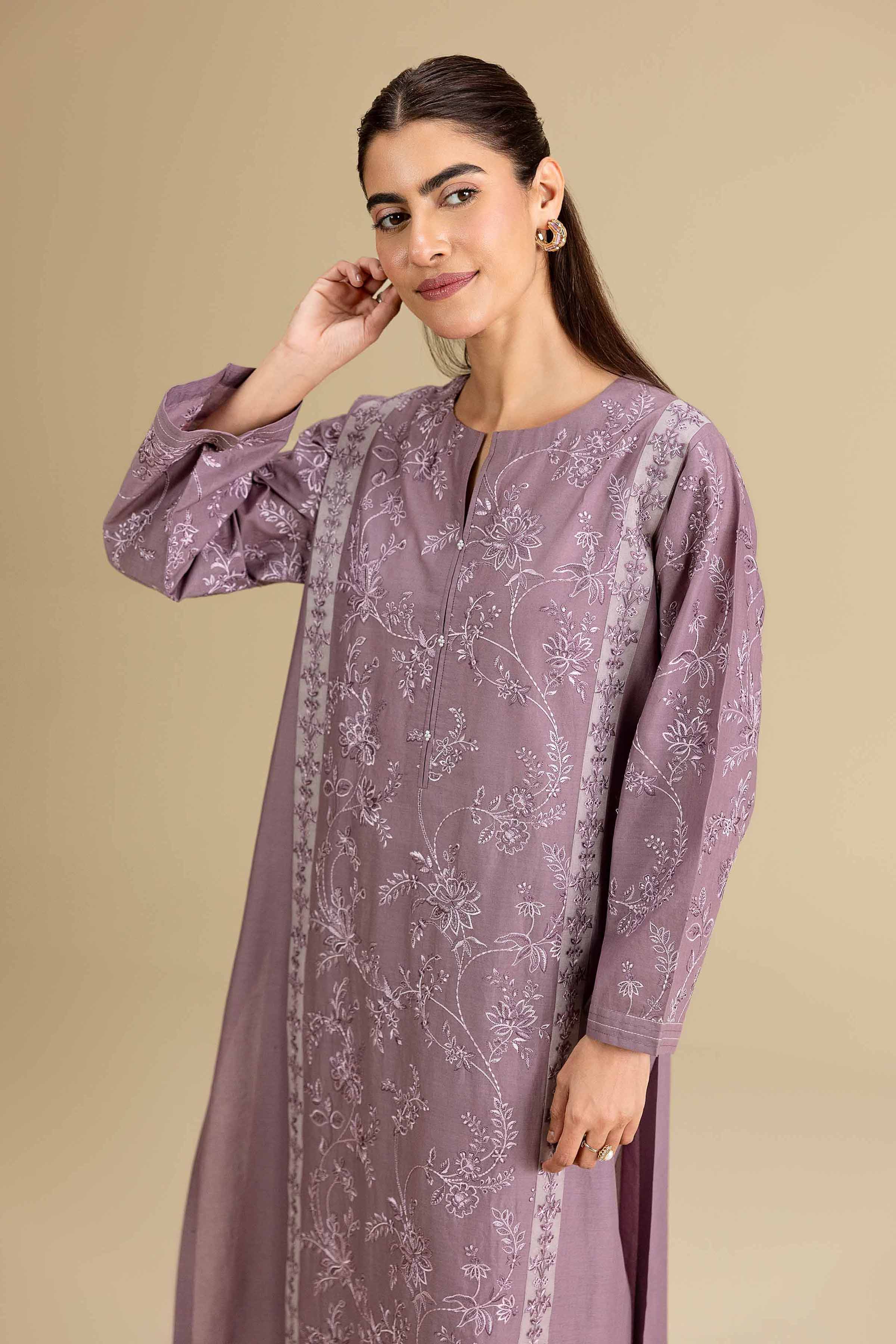 Nishat UK - Purple Embroidered Cambric 2-piece ready to wear luxury Dress