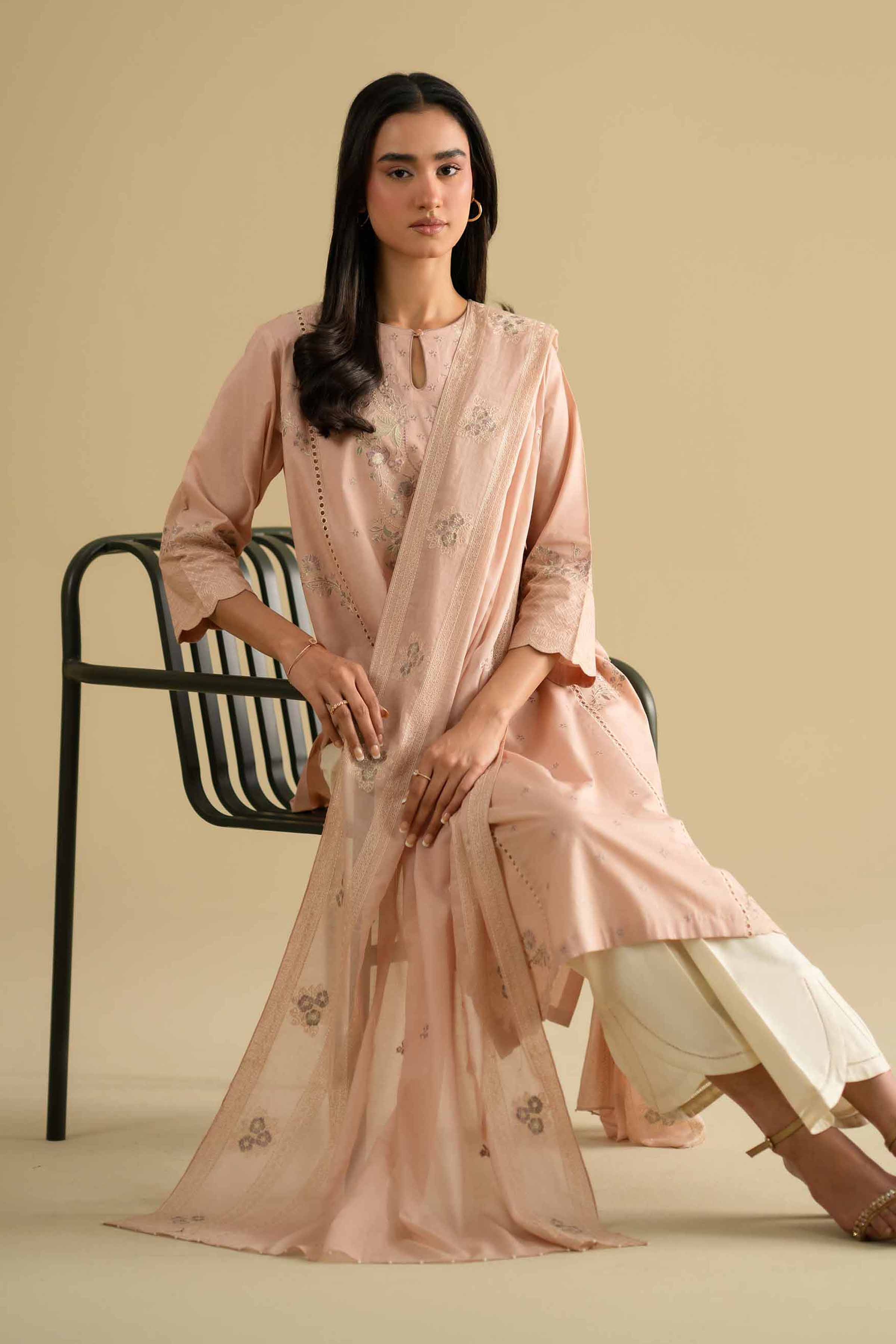 NishatUK - Pink Embroidered Cambric 2-piece ready to wear luxury Dress