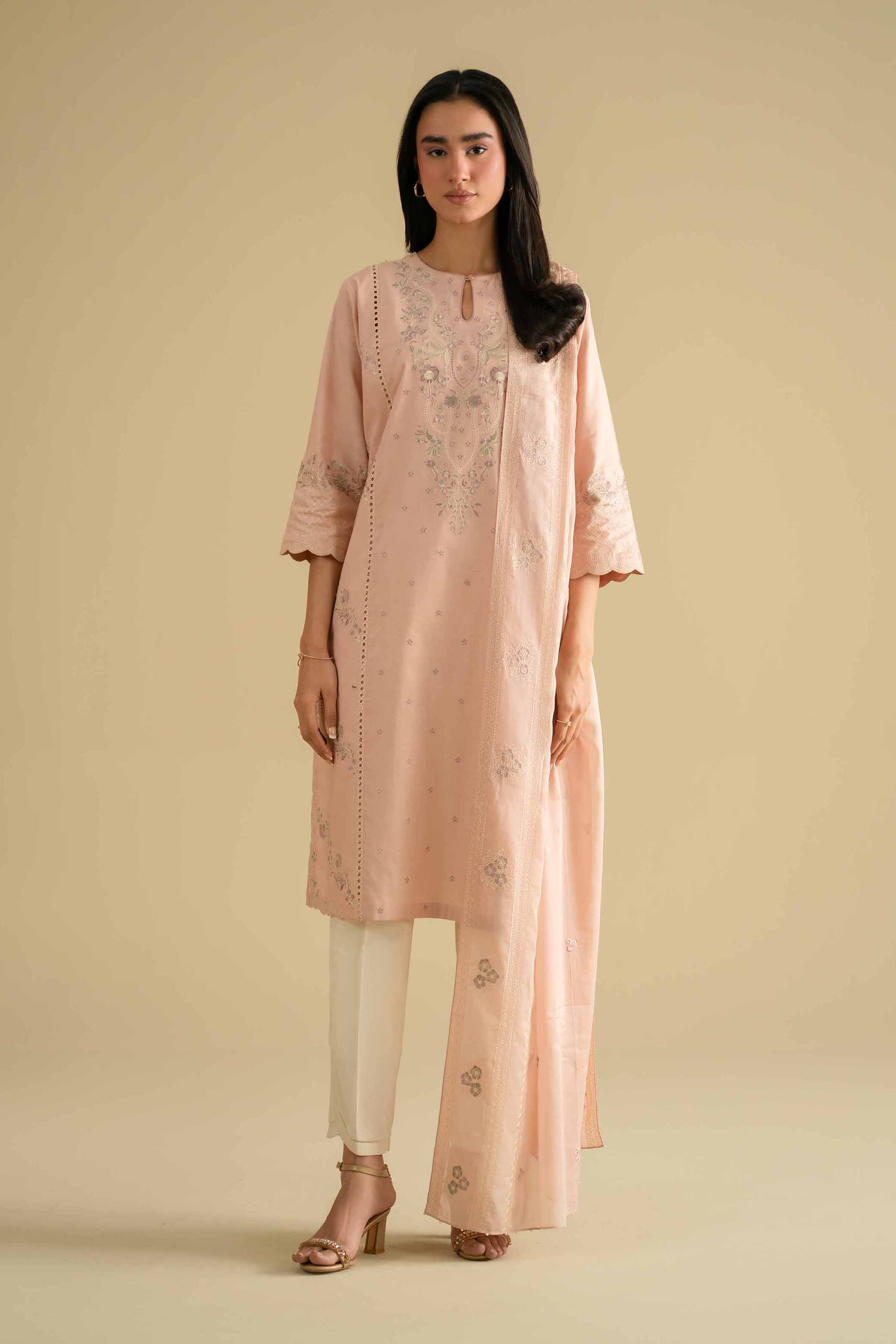 NishatUK - Pink Embroidered Cambric 2-piece ready to wear luxury Dress