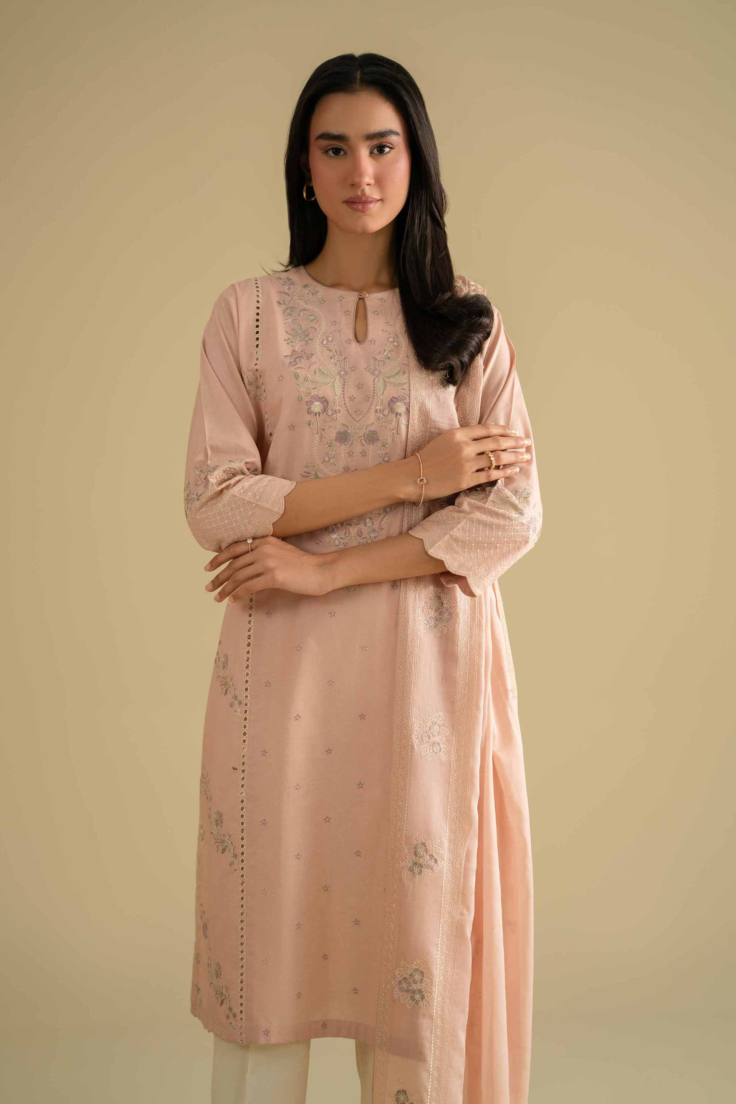 NishatUK - Pink Embroidered Cambric 2-piece ready to wear luxury Dress