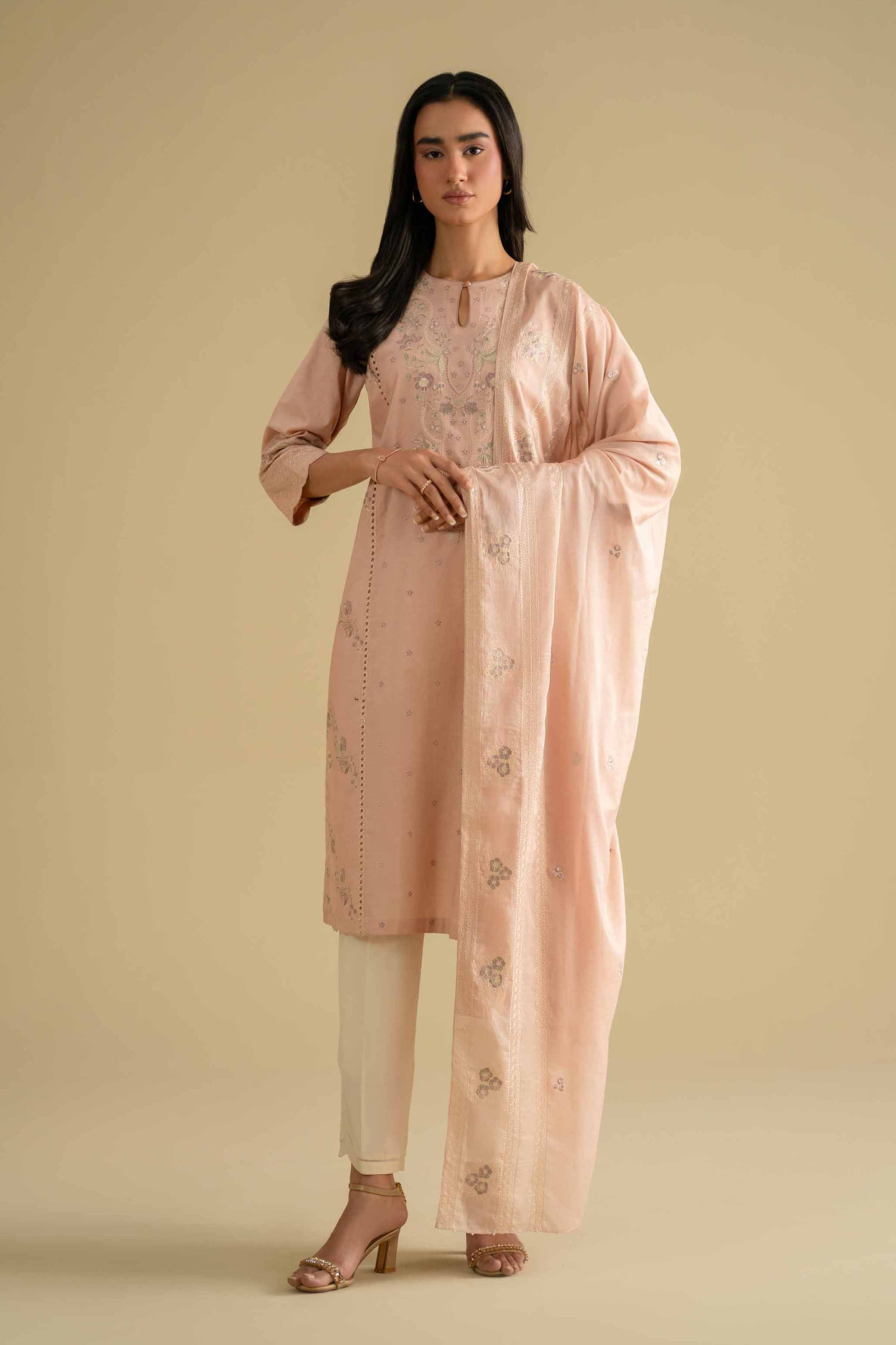 NishatUK - Pink Embroidered Cambric 2-piece ready to wear luxury Dress