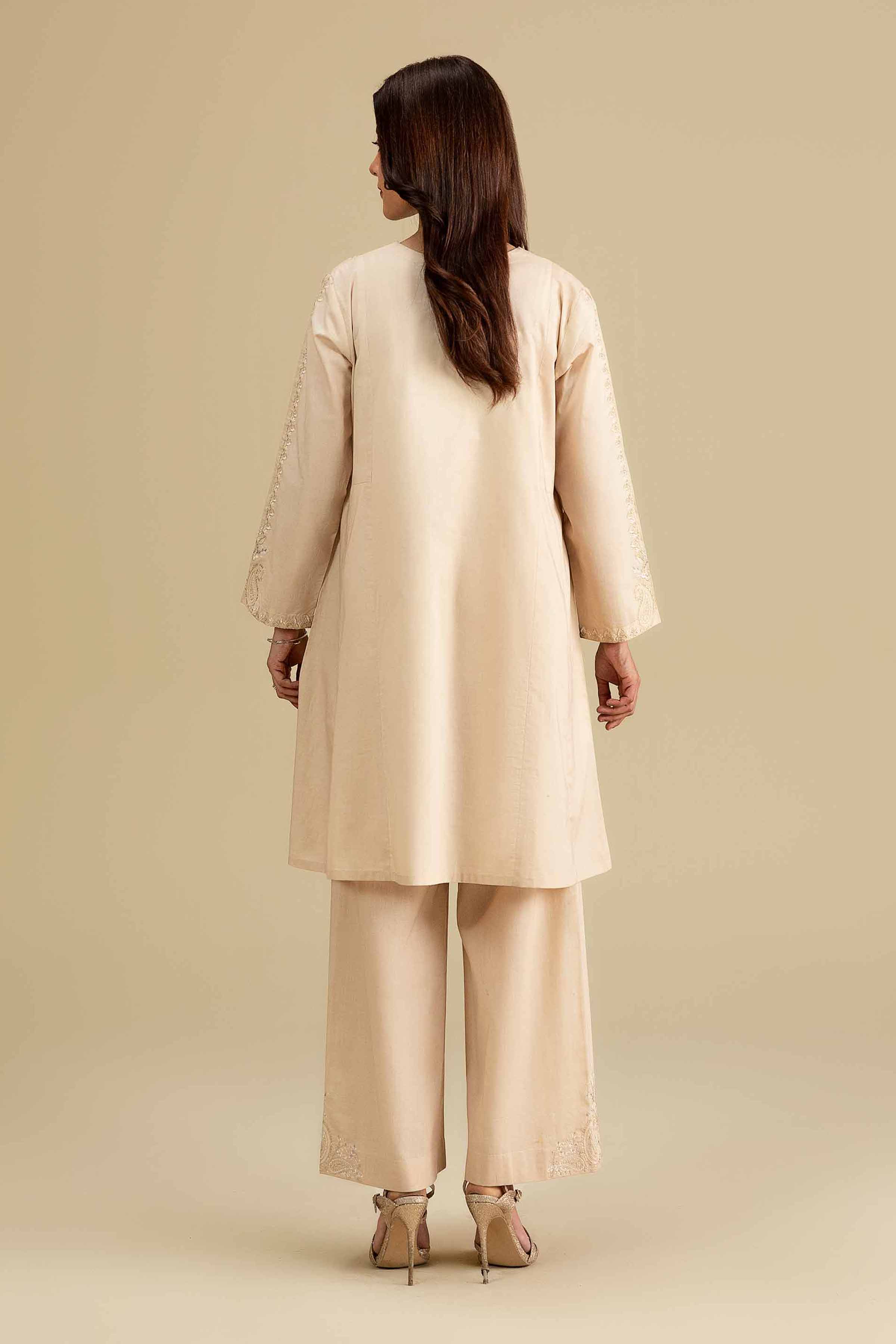 Nishat UK - Beige Embroidered Cambric 2-piece ready to wear luxury Dress
