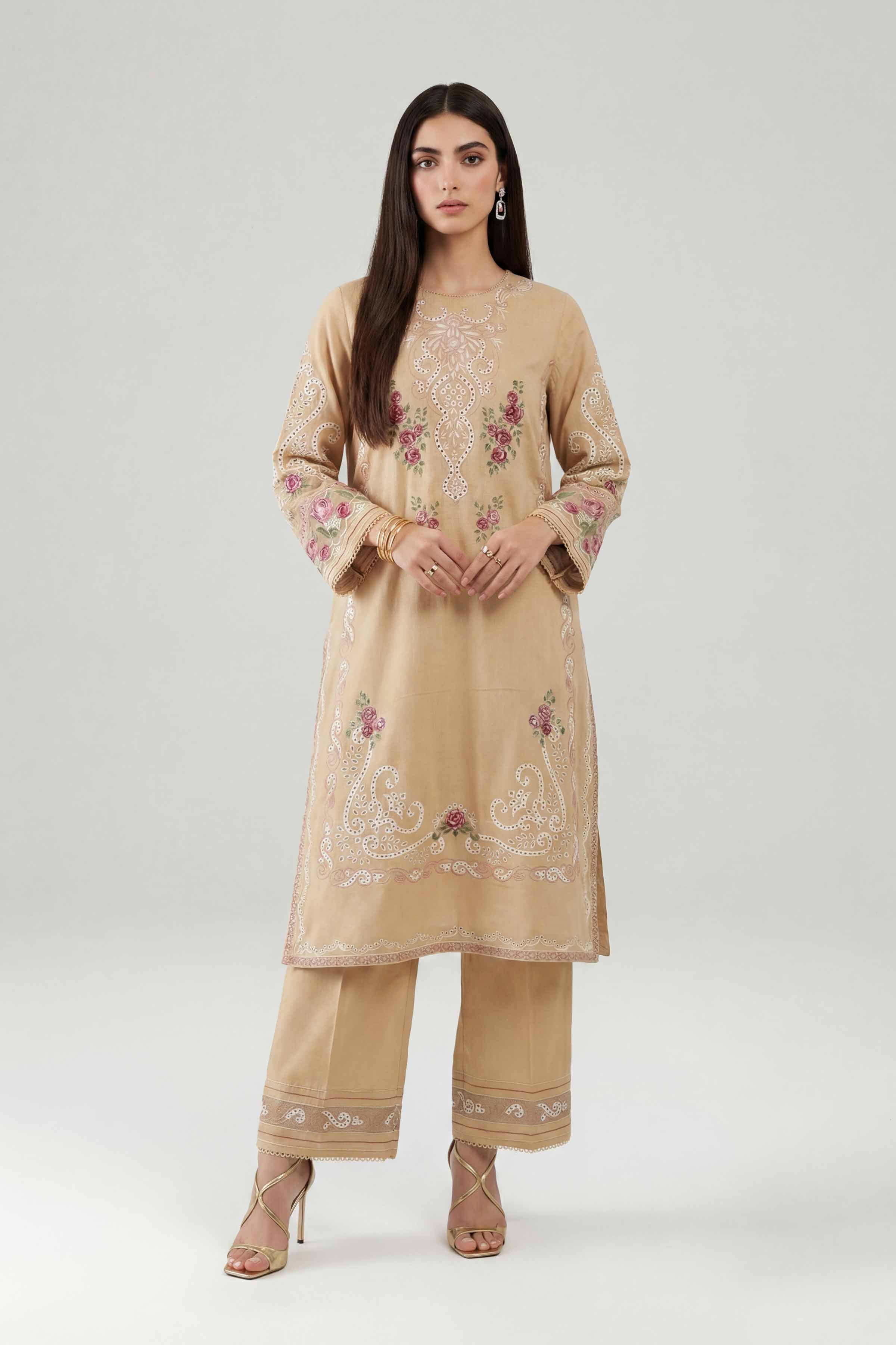 Nishat UK - Brown Embroidered Cambric 2 Pieces ready to wear Dress