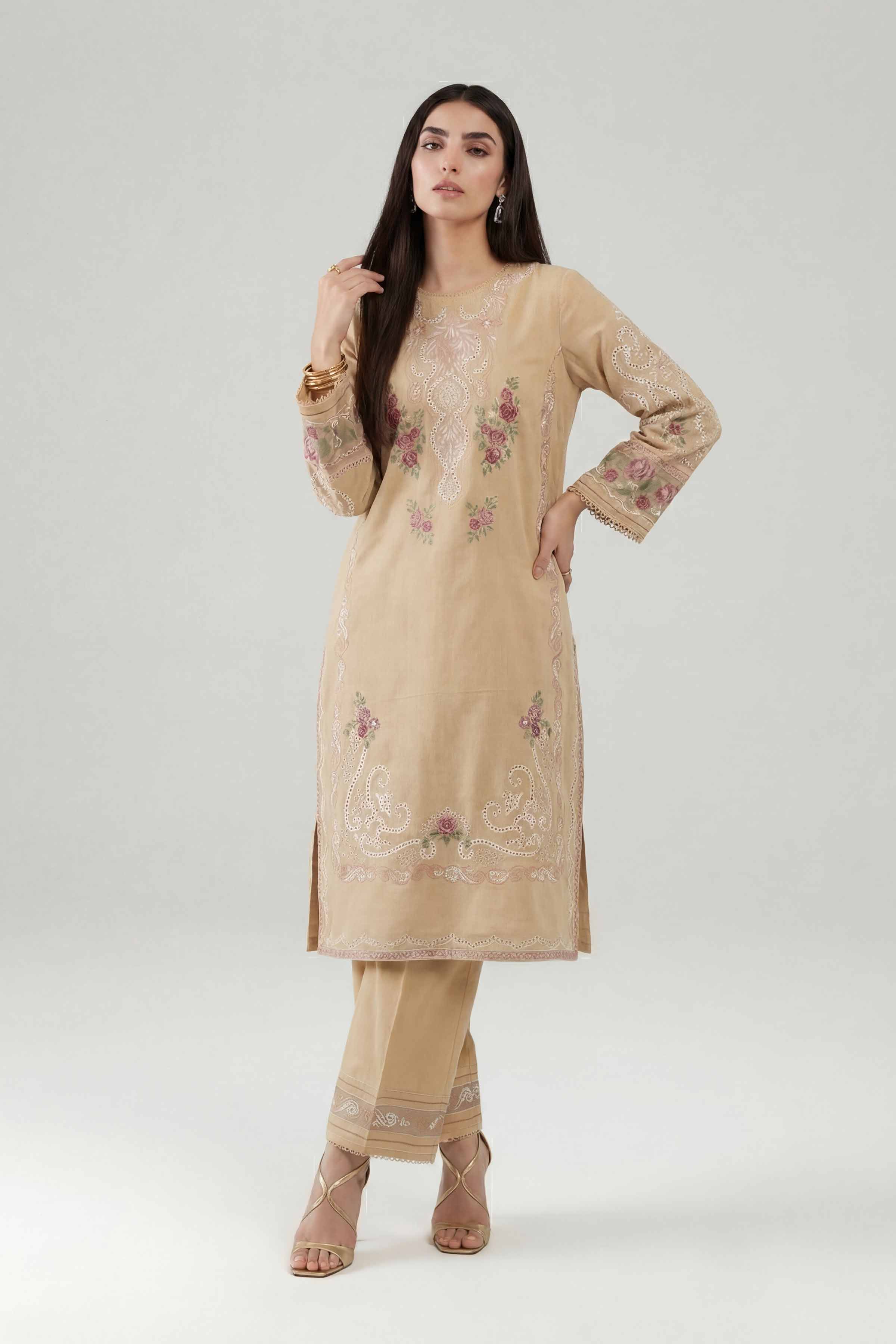 Nishat UK - Brown Embroidered Cambric 2 Pieces ready to wear Dress