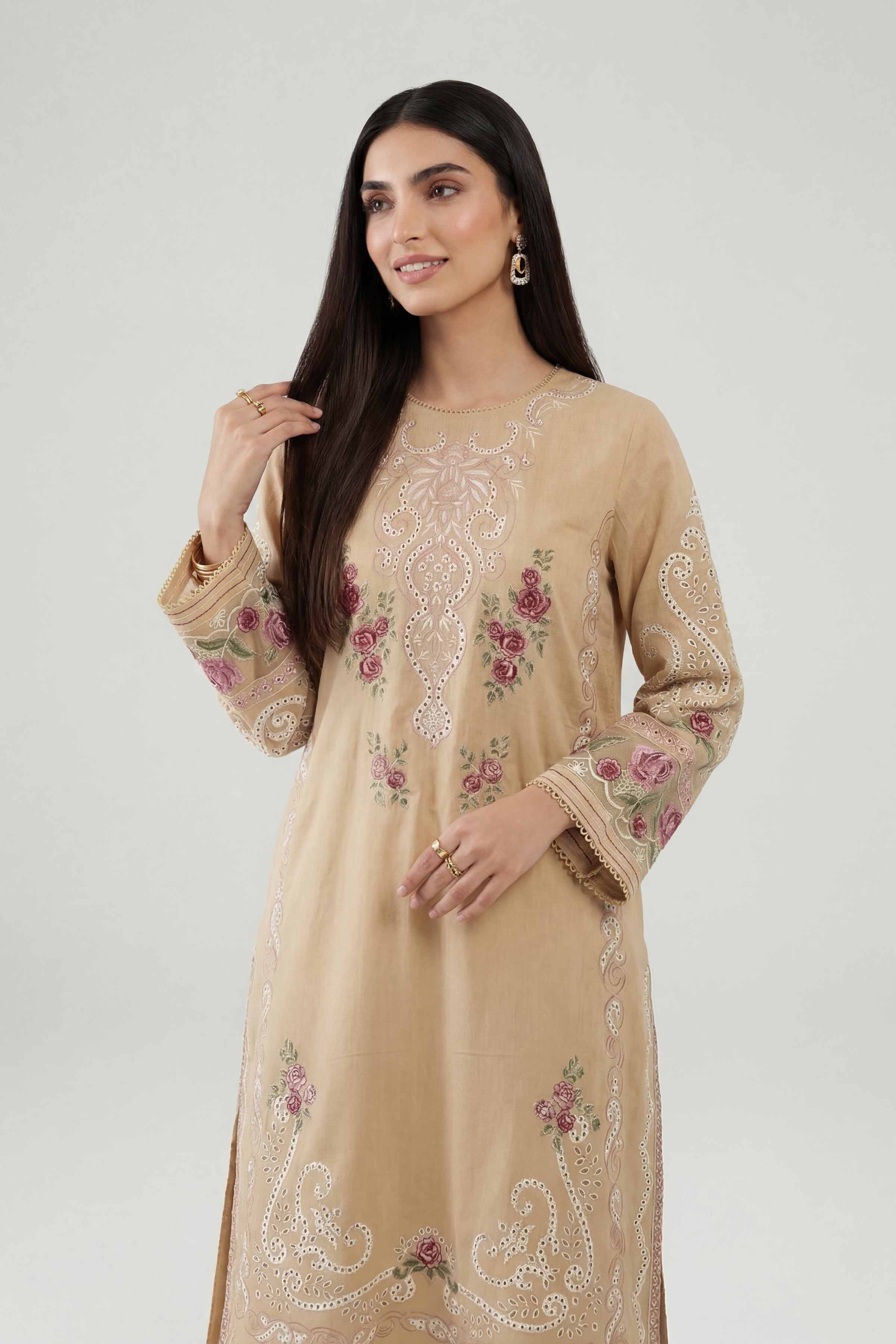 Nishat UK - Brown Embroidered Cambric 2 Pieces ready to wear Dress